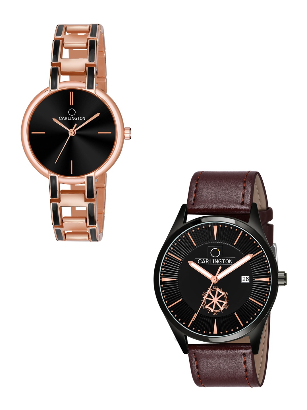 

CARLINGTON Unisex Black Dial & Rose Gold Toned Straps Analogue Watch CT1020