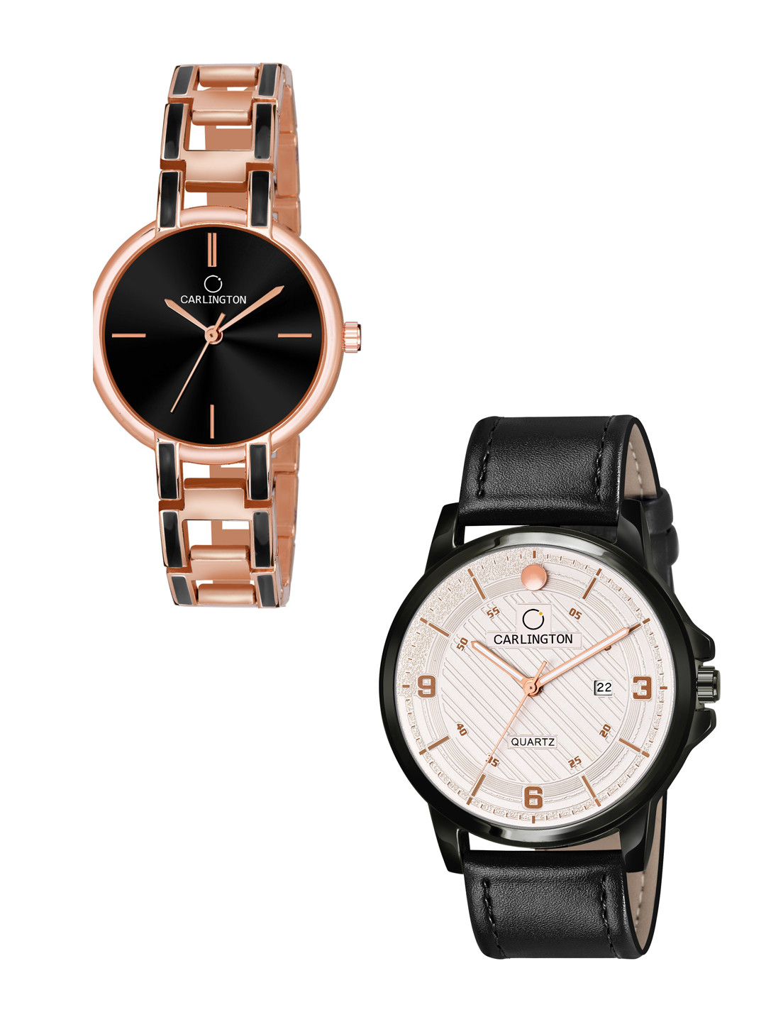 

CARLINGTON Unisex Black Dial & Rose Gold Toned Straps Analogue Watch CT1050, Multi