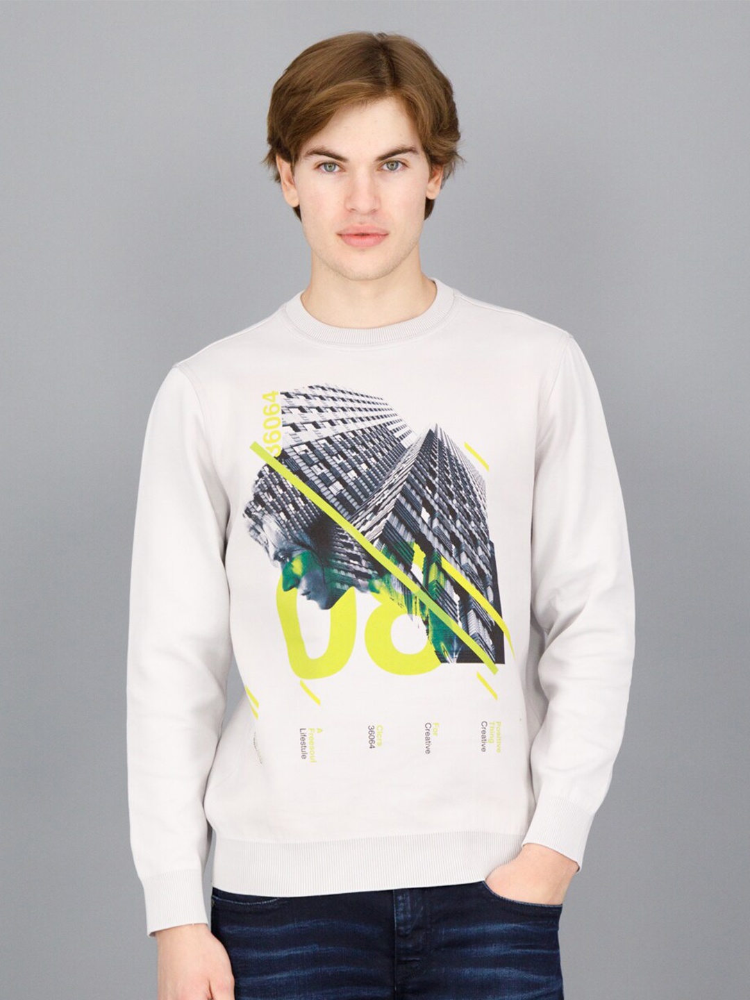 

FREESOUL Men Off White Printed Sweatshirt