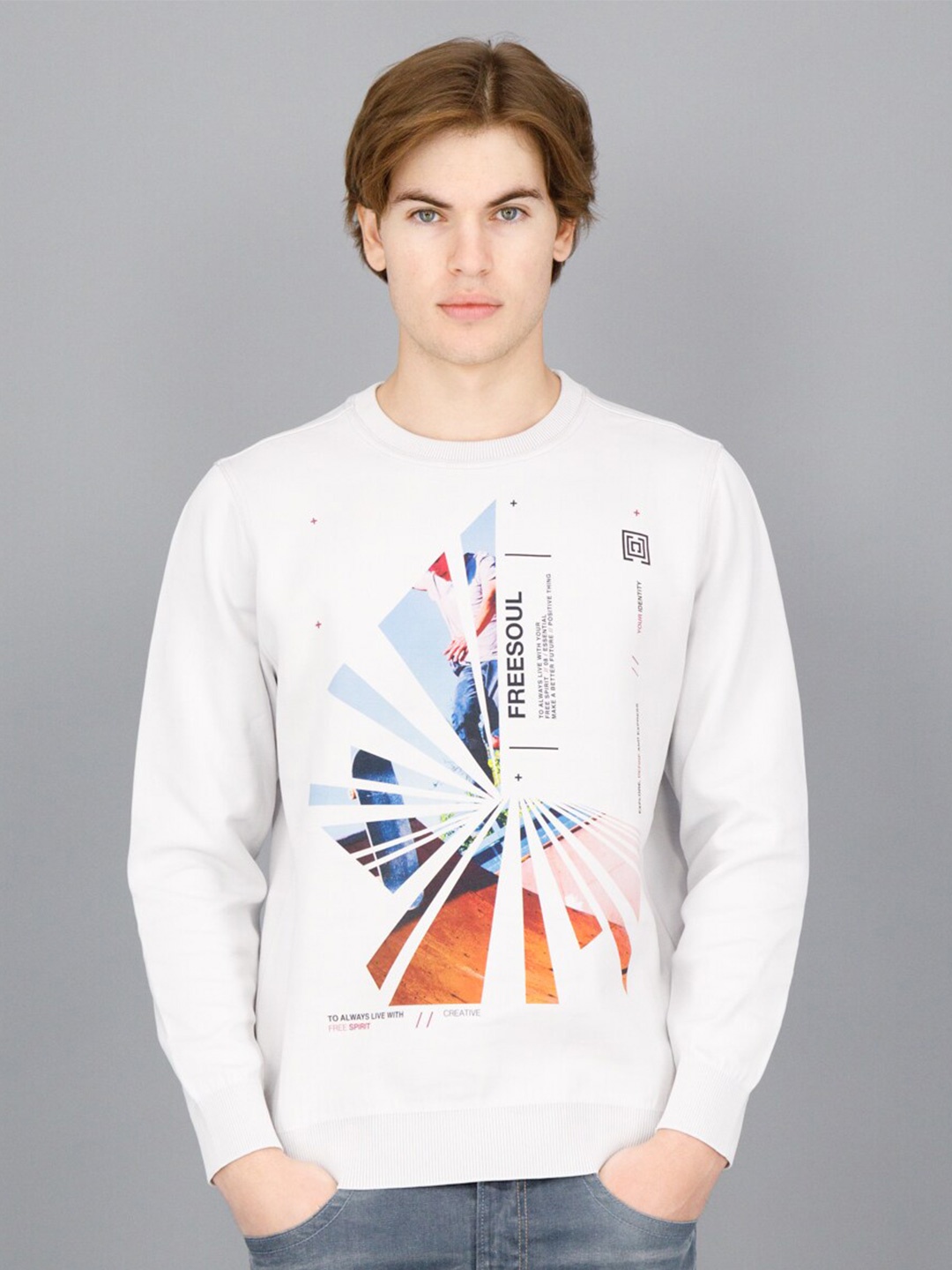 

FREESOUL Men Grey Printed Sweatshirt