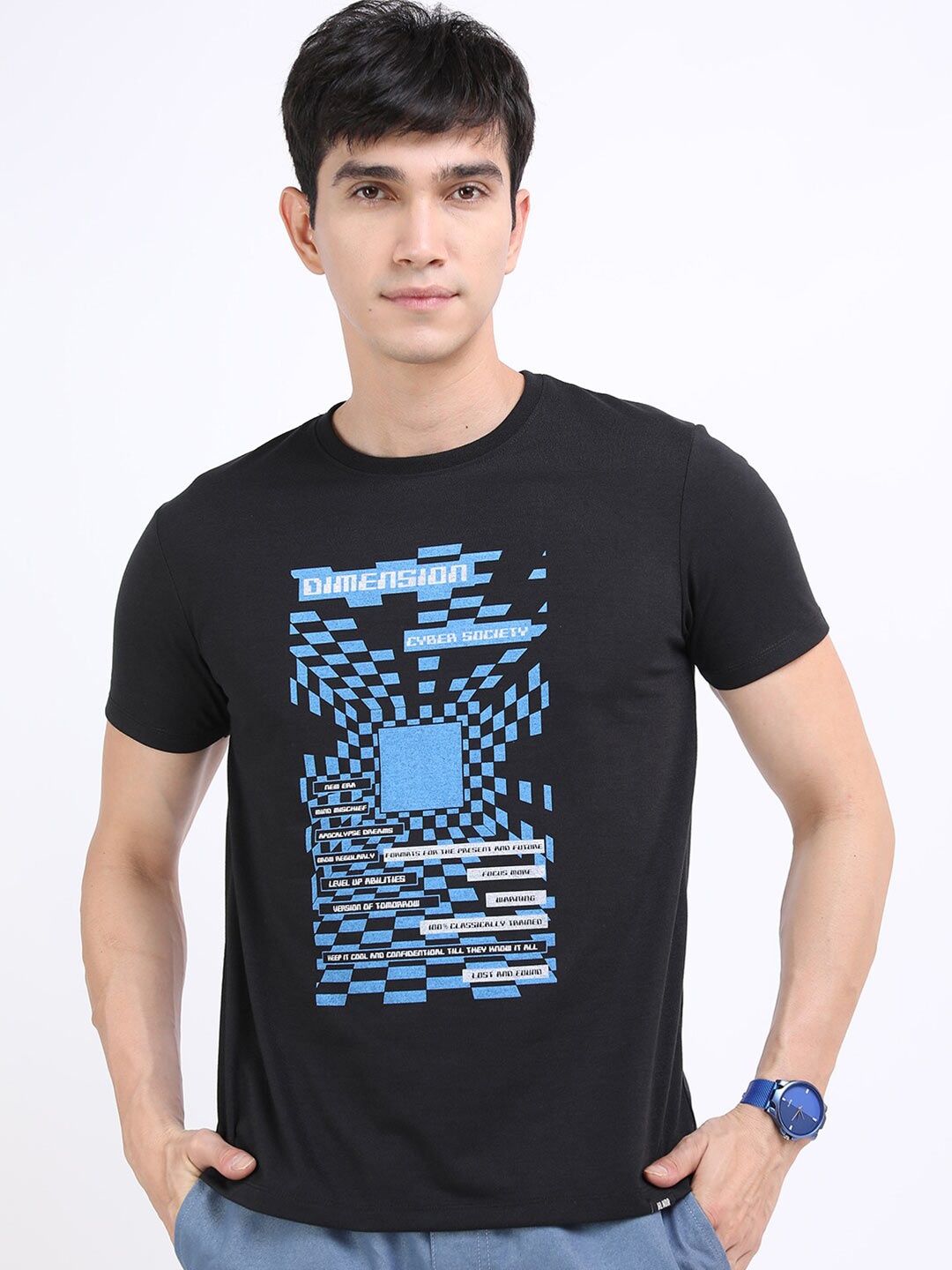 

HIGHLANDER Men Black Typography Printed Slim Fit T-shirt