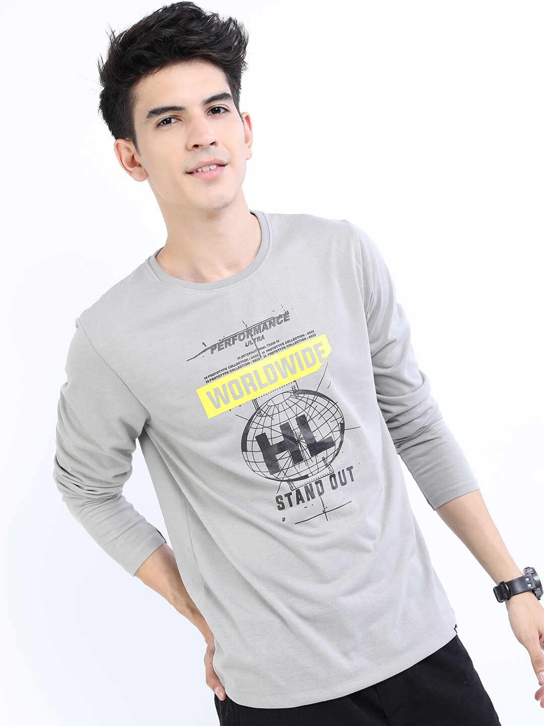 

HIGHLANDER Men Grey Printed Slim Fit T-shirt