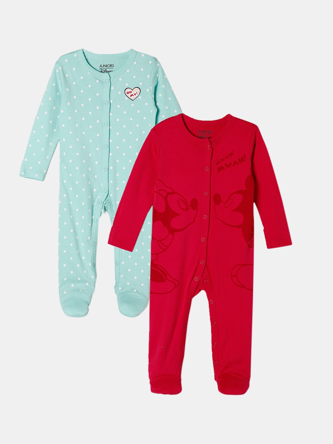 

Juniors by Lifestyle Infant Girls Pack Of 2 Printed Cotton Sleepsuit, Red