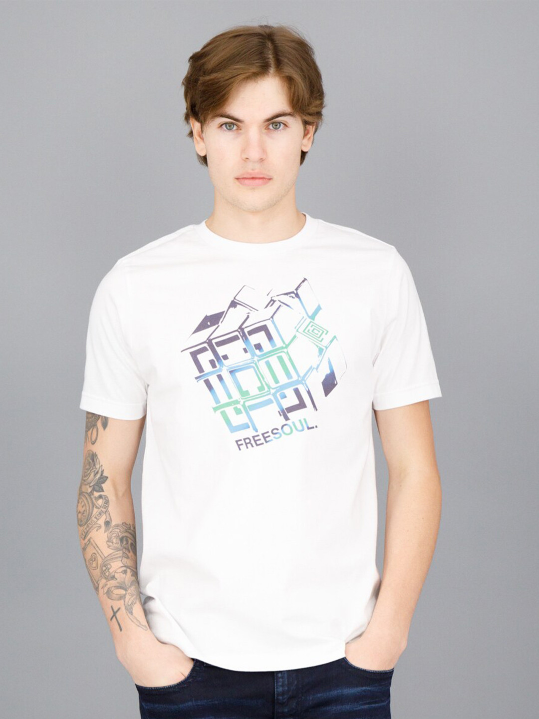

FREESOUL Men White Typography Printed T-shirt