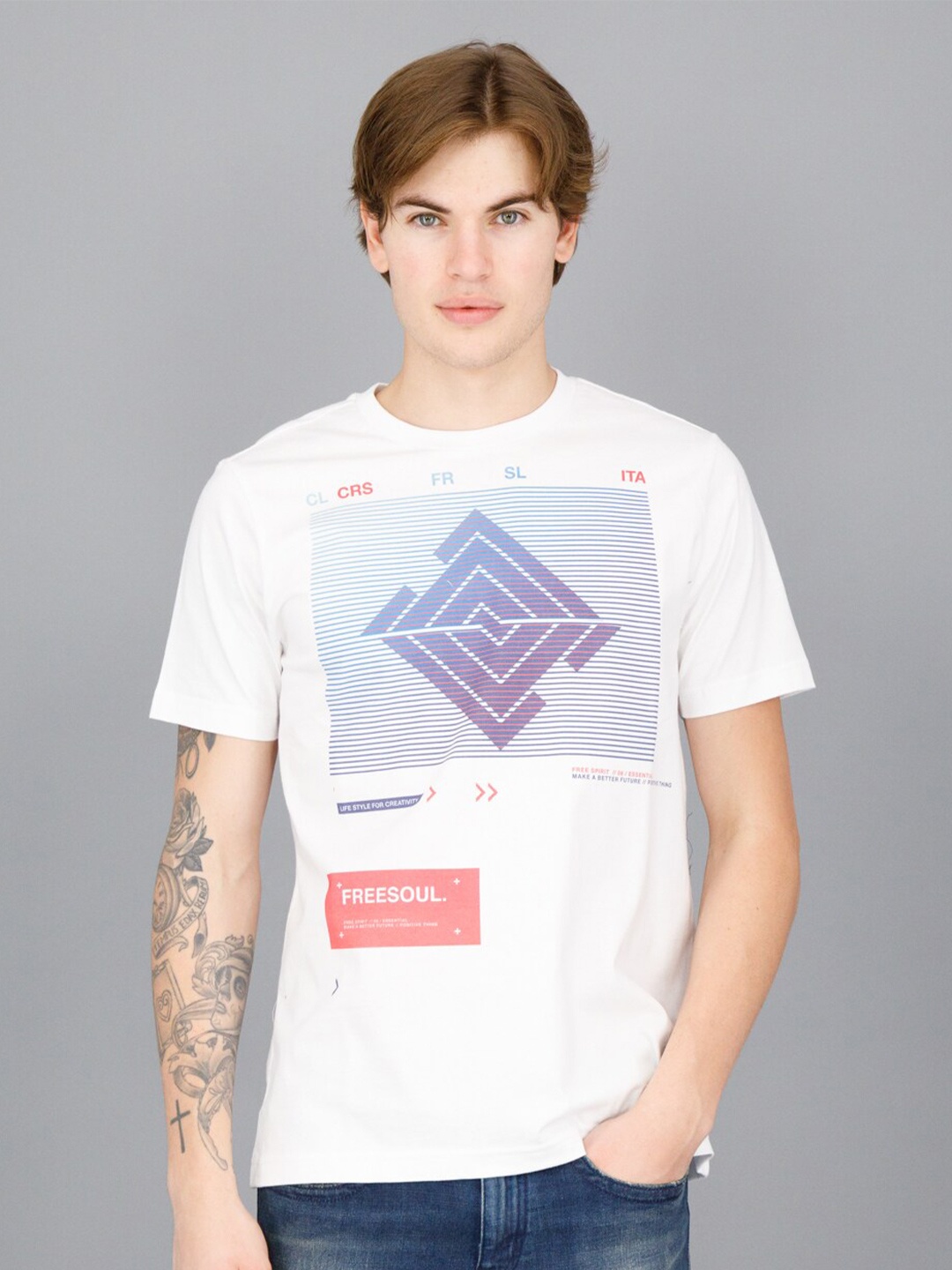 

FREESOUL Men White Typography Printed T-shirt