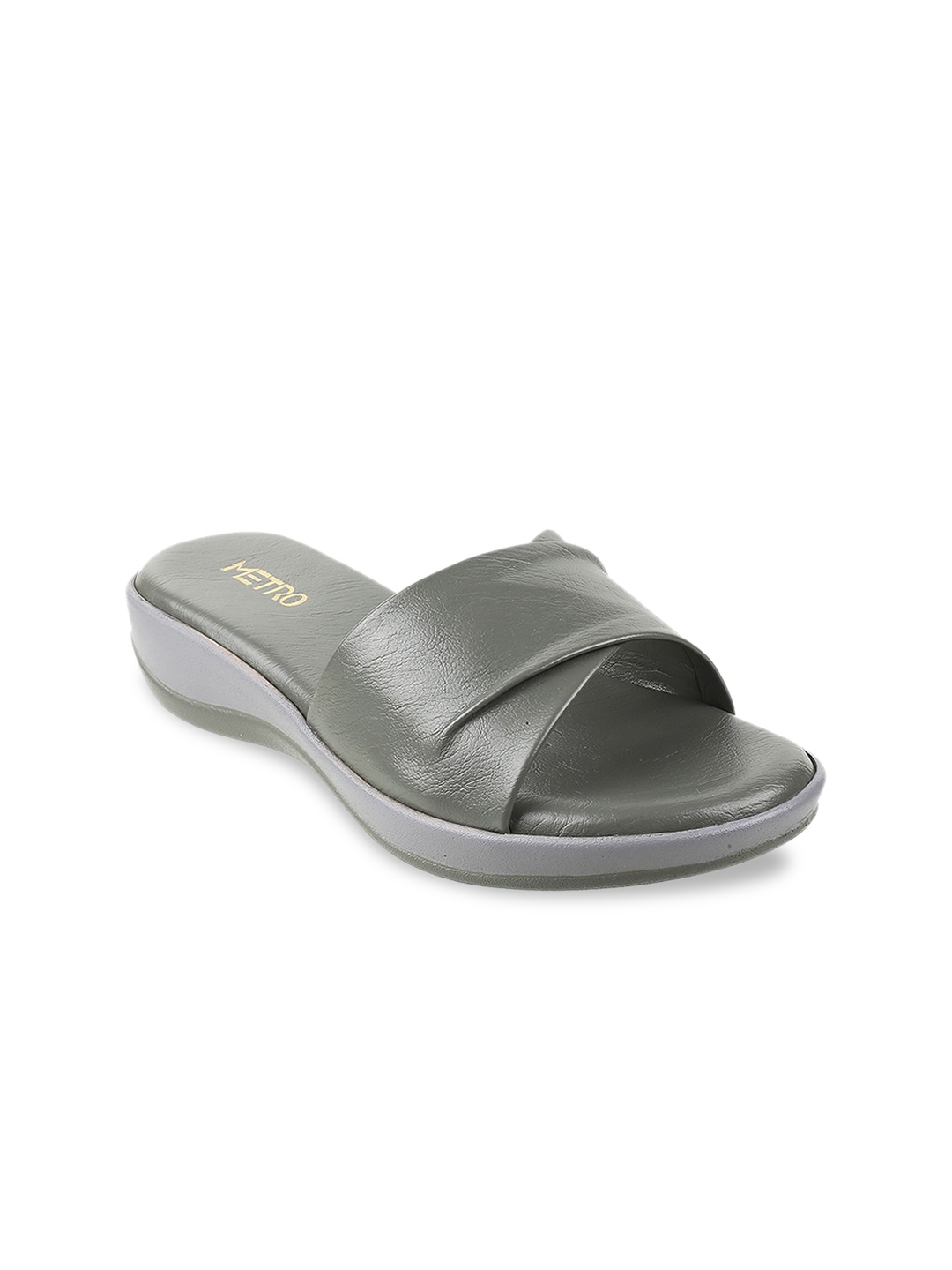 

Metro Women Grey Solid Synthetic Open Toe Flats