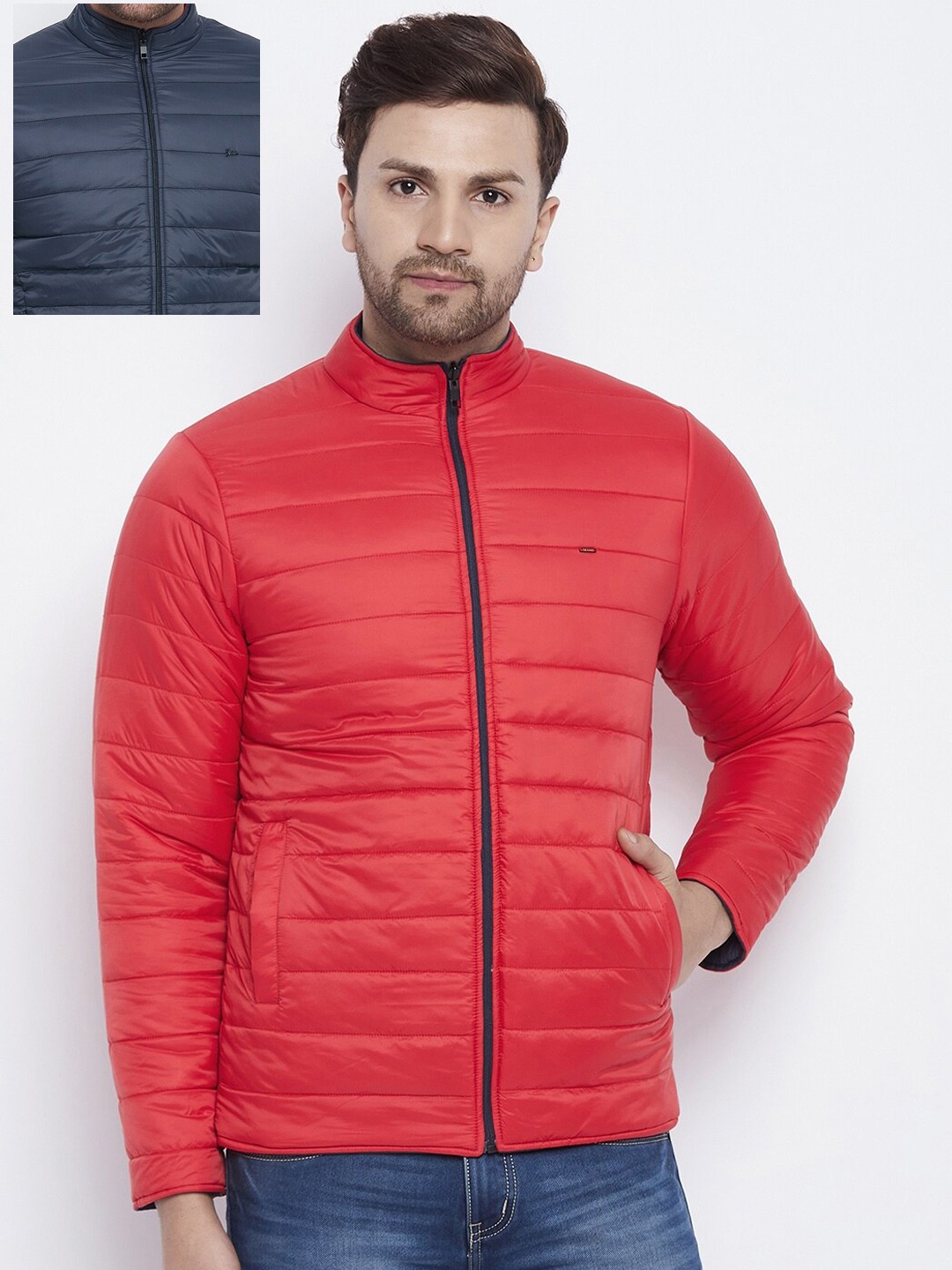 

Okane Men Navy Blue & Red Reversible Puffer Jacket