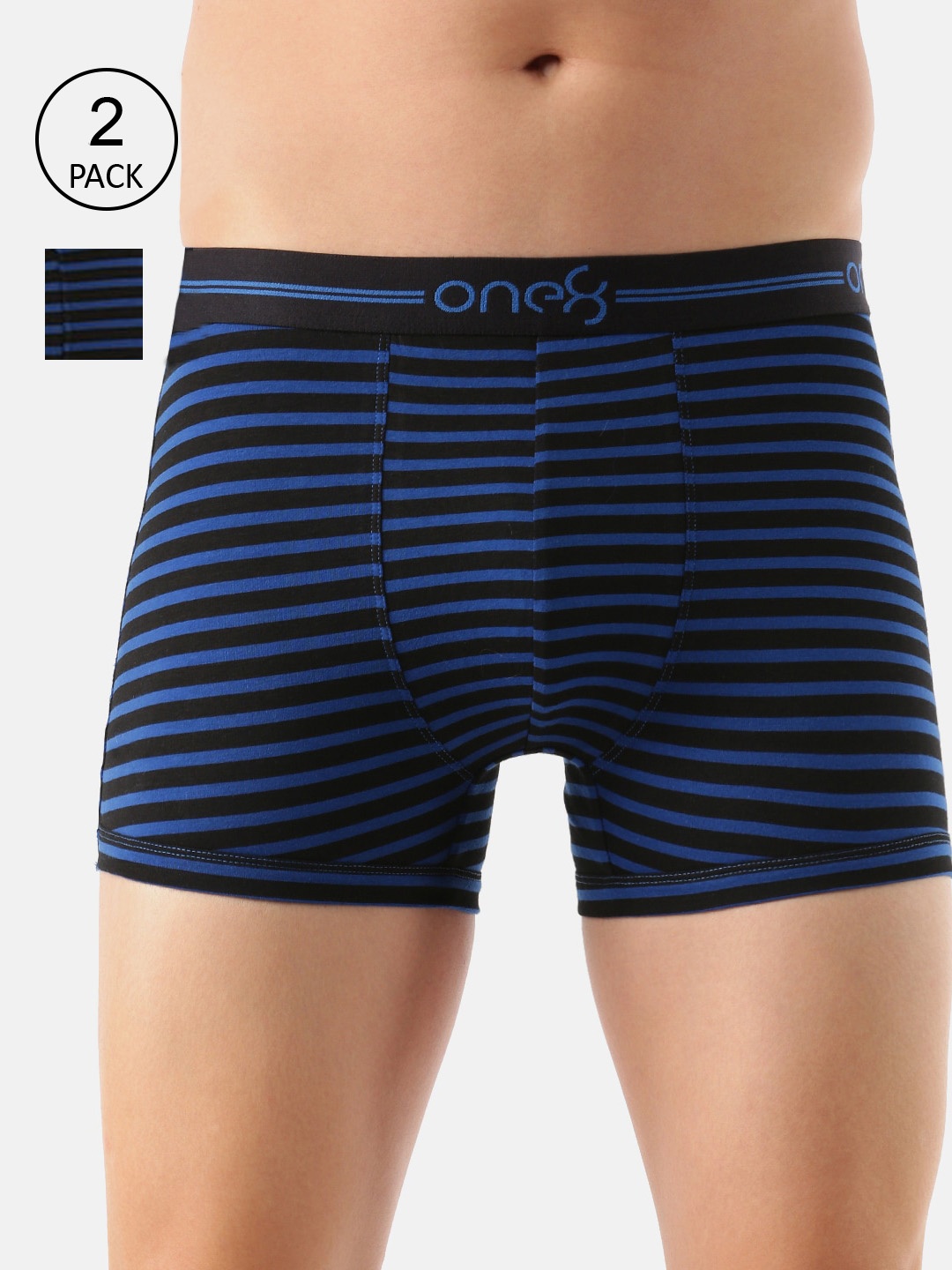 

one8 by Virat Kohli Men Pack Of 2 Blue Striped Cotton Trunk- 730-PO2-Rblue-S