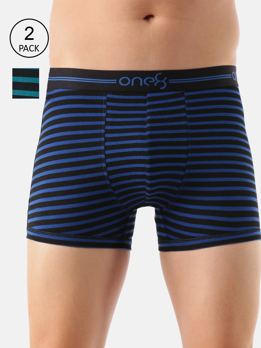 

one8 by Virat Kohli Men Pack Of 2 Blue & Sea Green Cotton Trunks 730-PO2-Rblue/Seagreen-S
