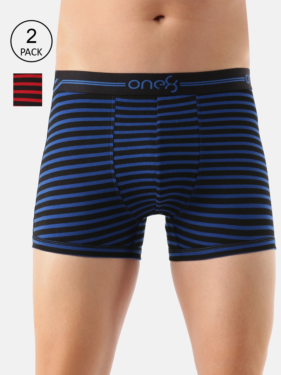 

One8 By Virat Kohli Men Pack Of 2 Red & Blue Striped Cotton Trunk 730-PO2-Rblue/Red-S