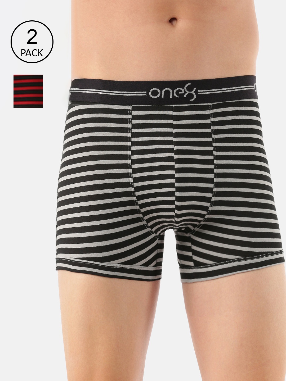 

one8 by Virat Kohli Men Pack OF 2 Grey Melange & Red Cotton Trunk 730-PO2-Grey/Red-S