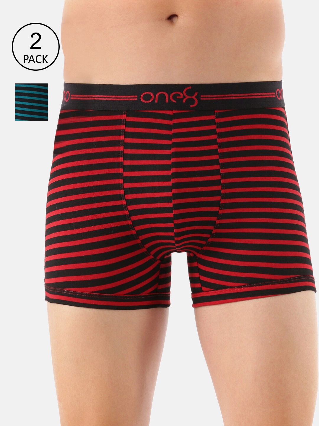 

one8 by Virat Kohli Men Pack Of 2 Red & Blue Striped Combed Cotton Trunk