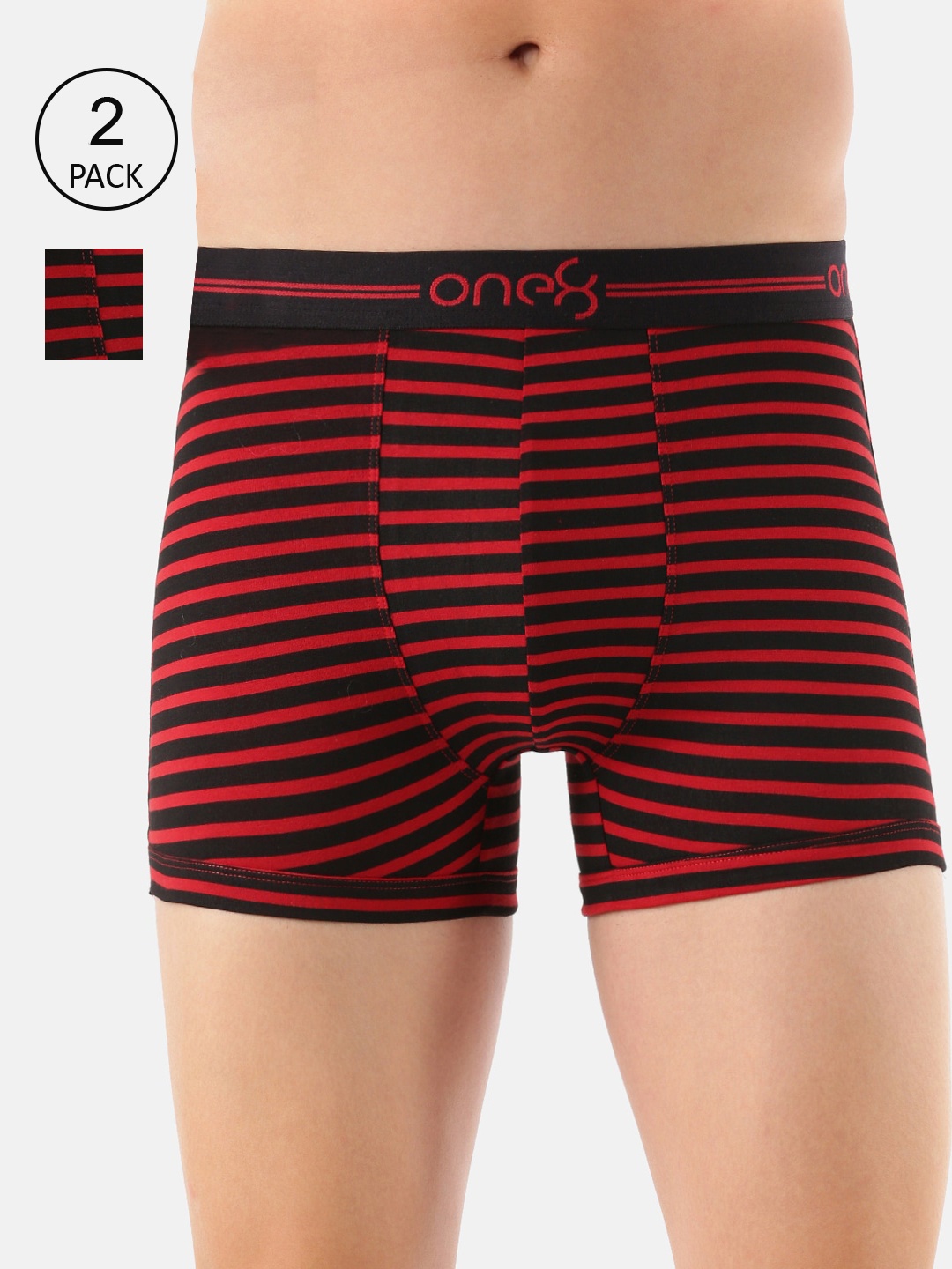 

one8 by Virat Kohli Men Pack Of 2 Red Striped Printed Cotton Trunk-730-PO2-Red-S