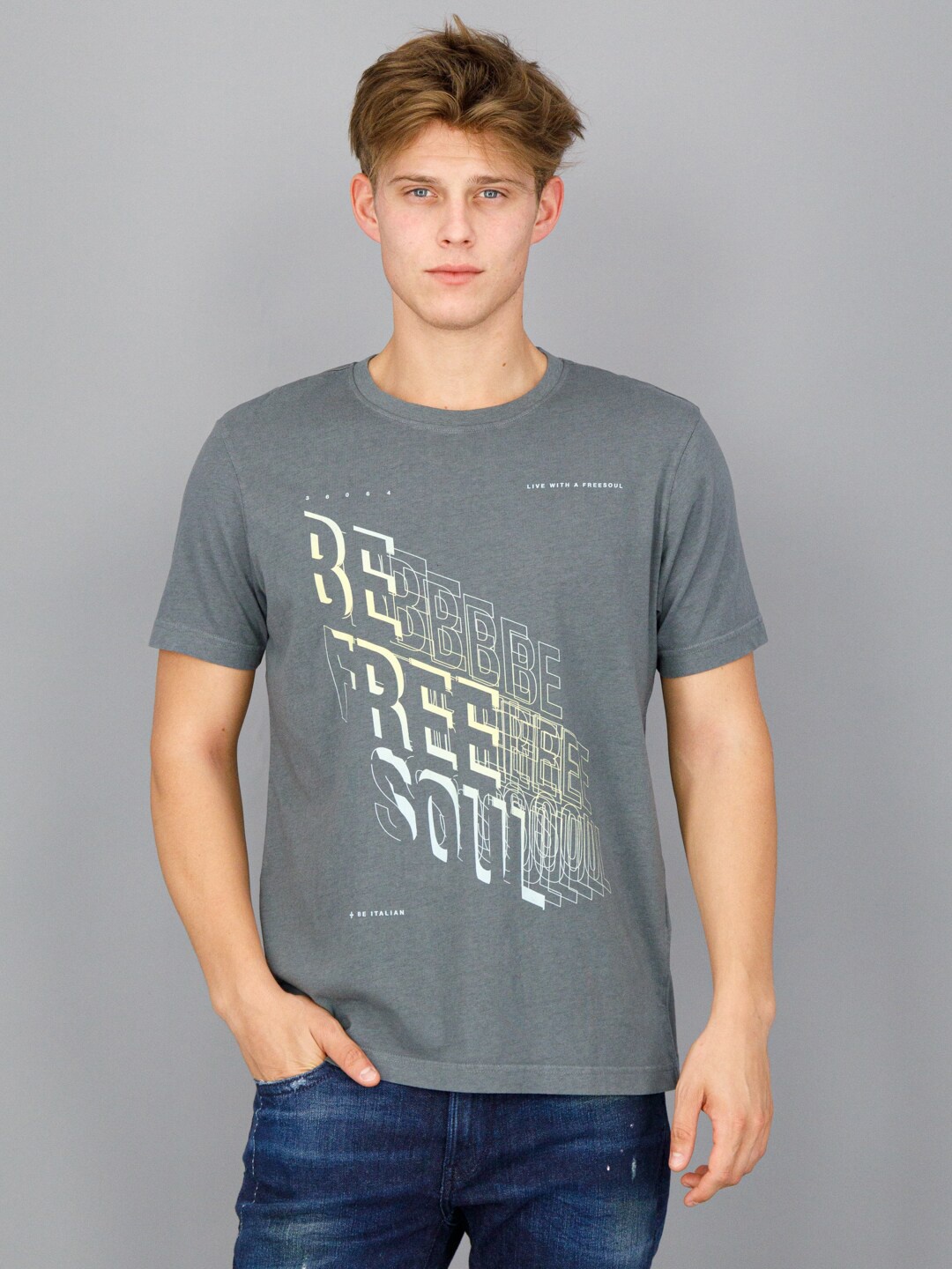 

FREESOUL Men Grey Typography Printed T-shirt