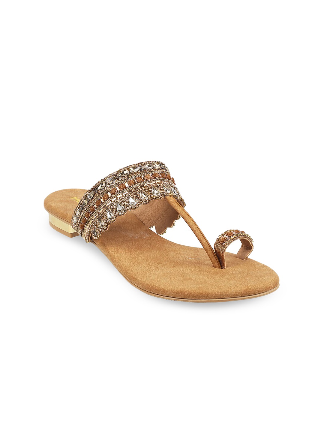 

Mochi Women Tan Embellished One Toe Flats