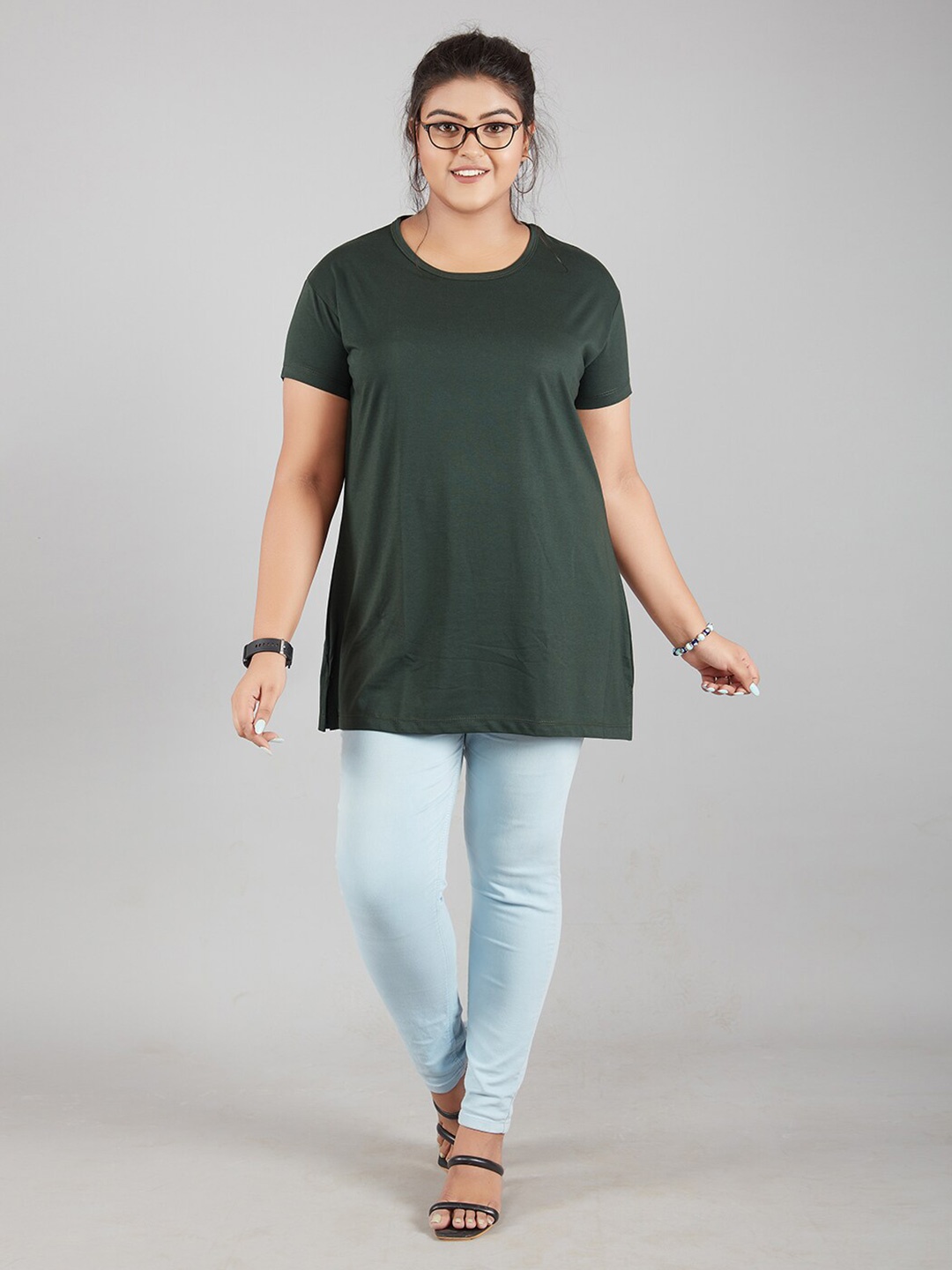 

CUPID Women Plain Cotton T-Shirt, Green