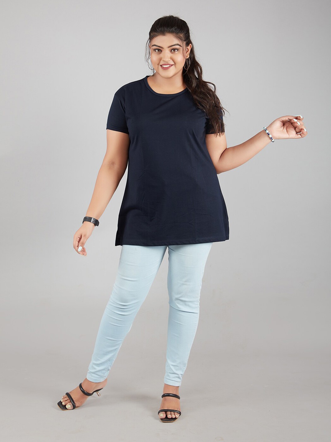 

CUPID Women Plain Cotton T-Shirt, Navy blue