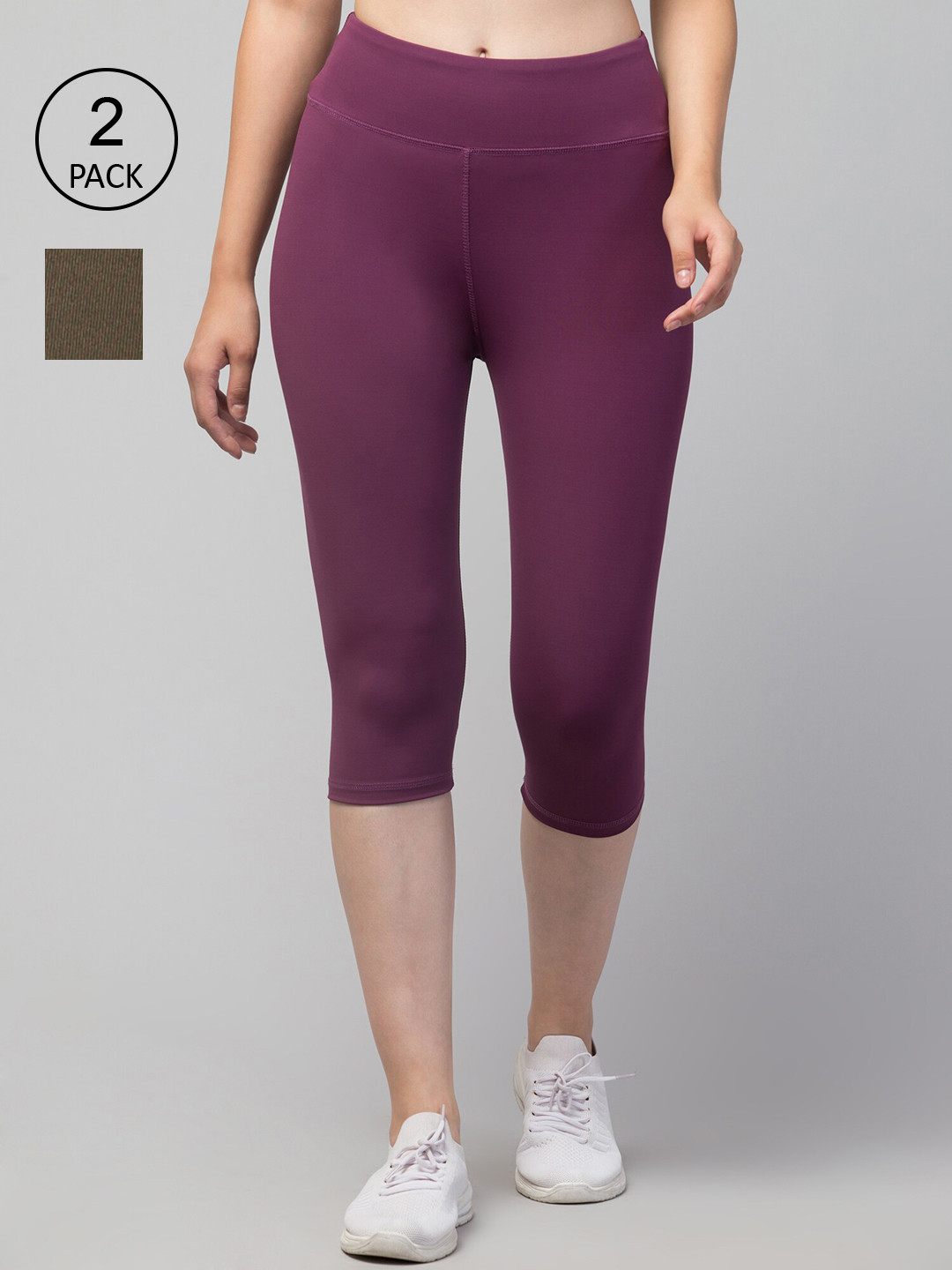 

Apraa & Parma Women Pack Of 2 Purple & Green Solid Dry-Fit Tights