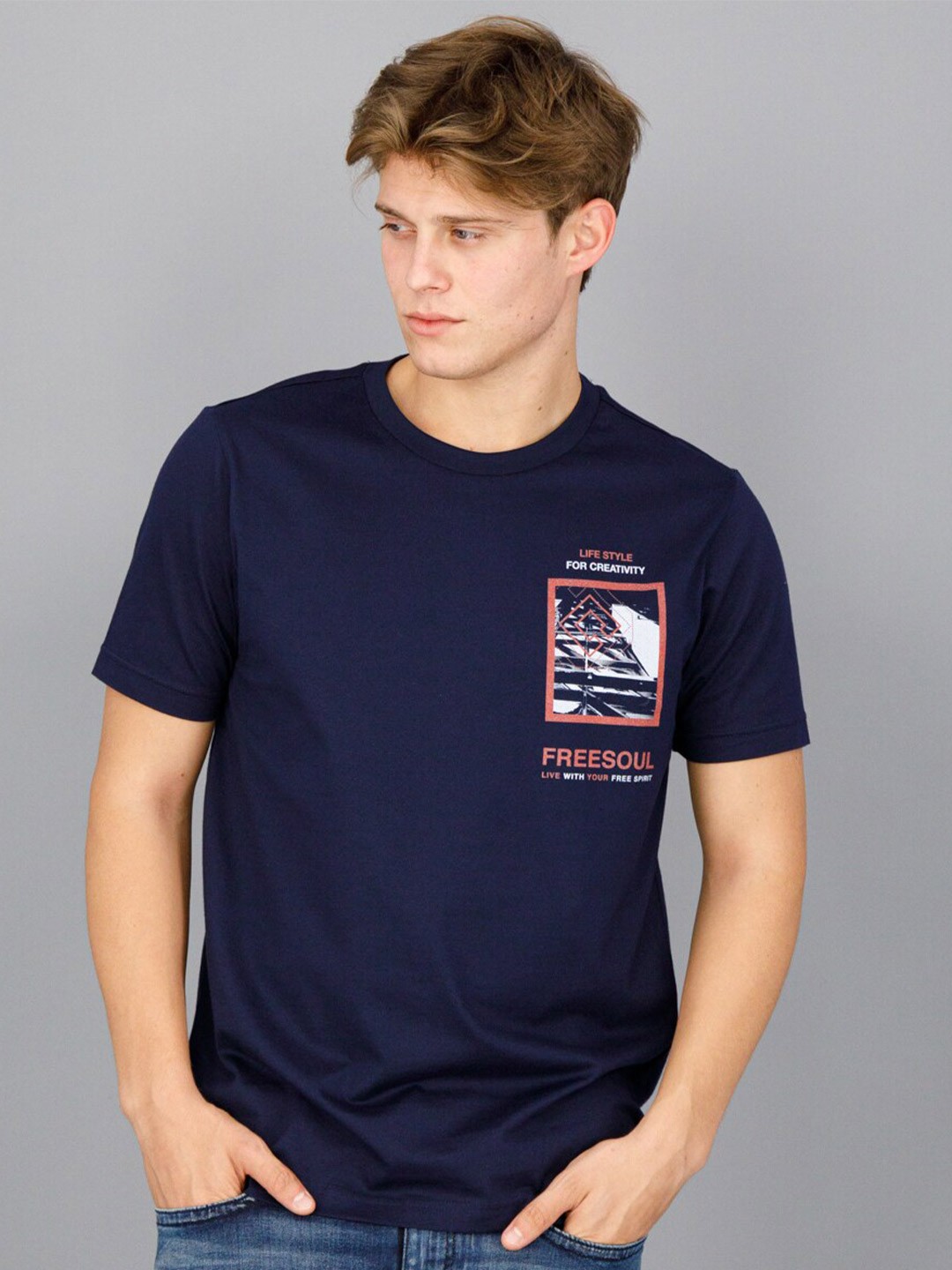

FREESOUL Men Blue Typography T-shirt