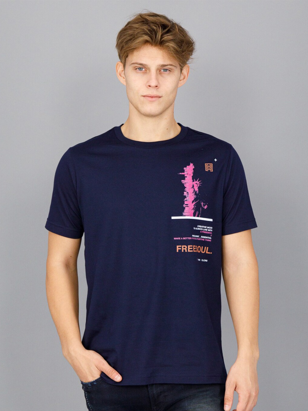 

FREESOUL Men Blue Typography Printed T-shirt