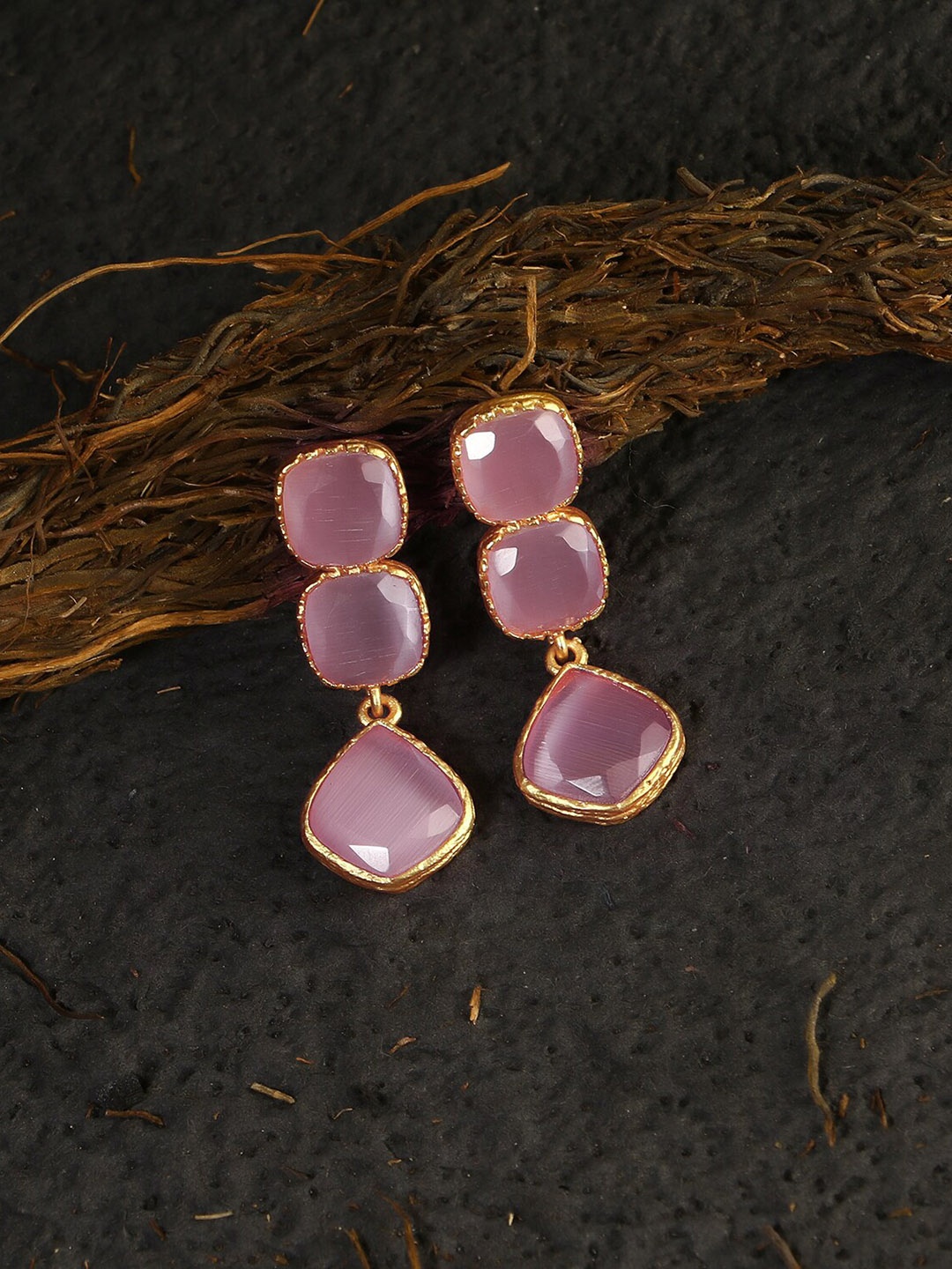 

Adwitiya Collection Gold-Plated & Pink Classic Drop Earrings
