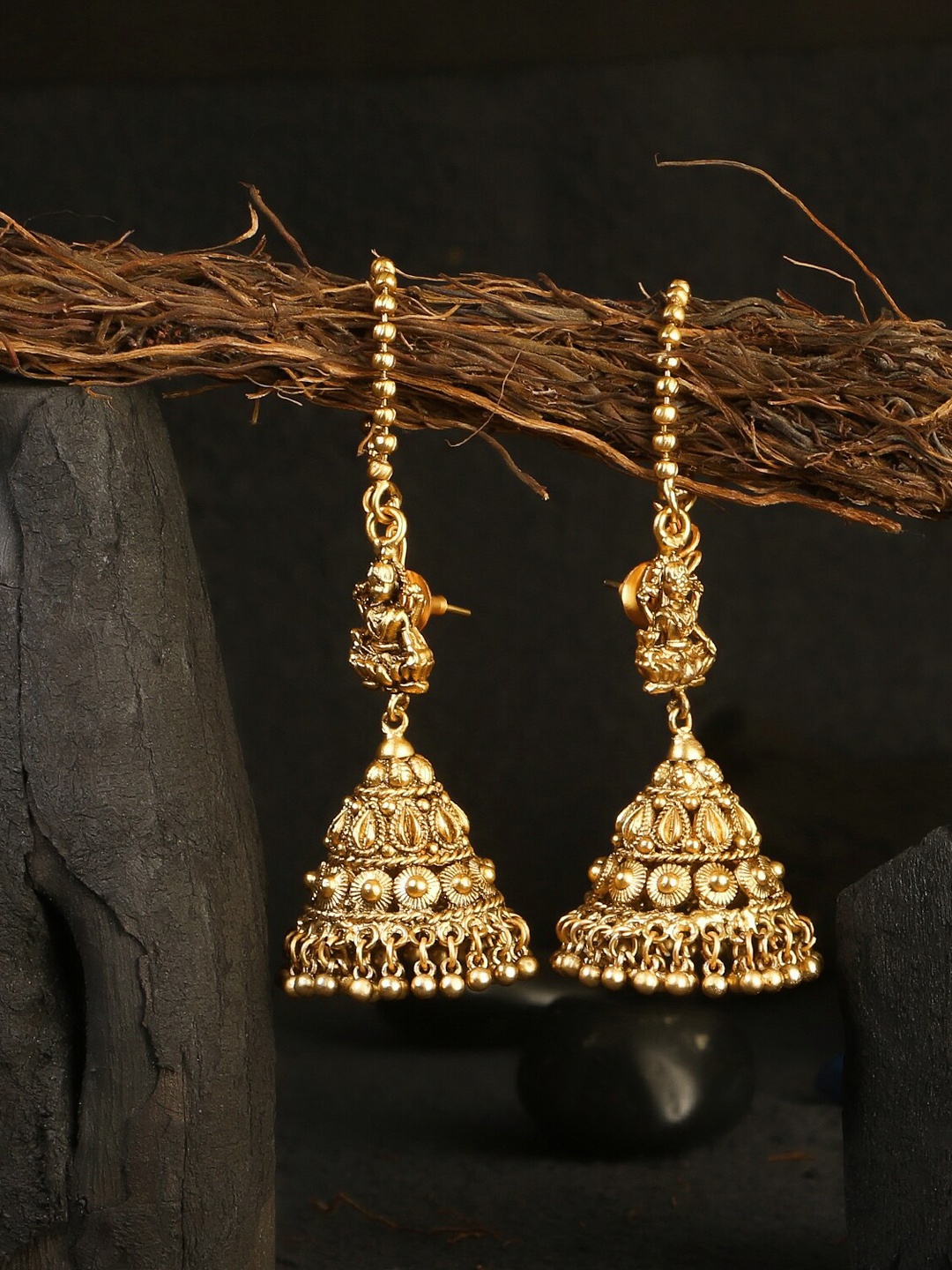 

Adwitiya Collection 24 CT Gold-Plated Classic Jhumkas Earrings with Long Chain