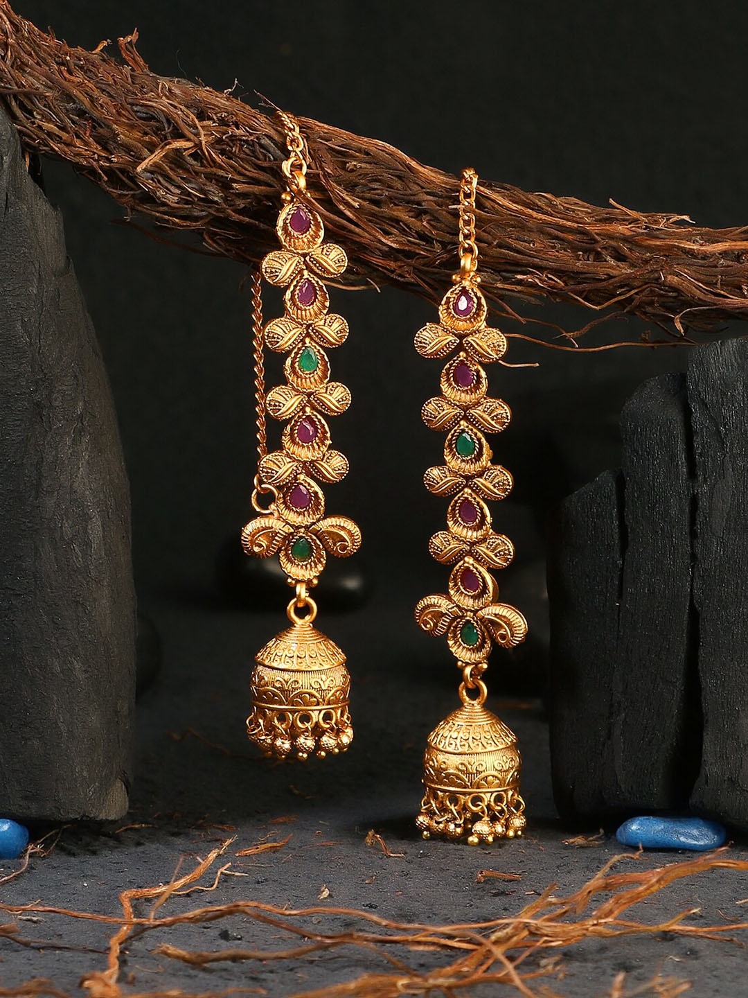 

Adwitiya Collection 24 CT Gold-Plated & Pink Stone-Studded Classic Jhumkas Earrings