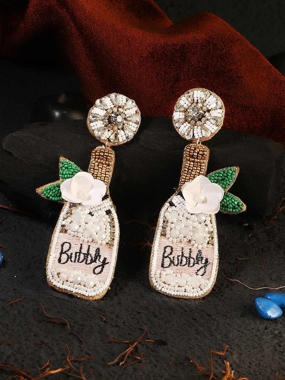

Adwitiya Collection White & Green Classic Drop Earrings