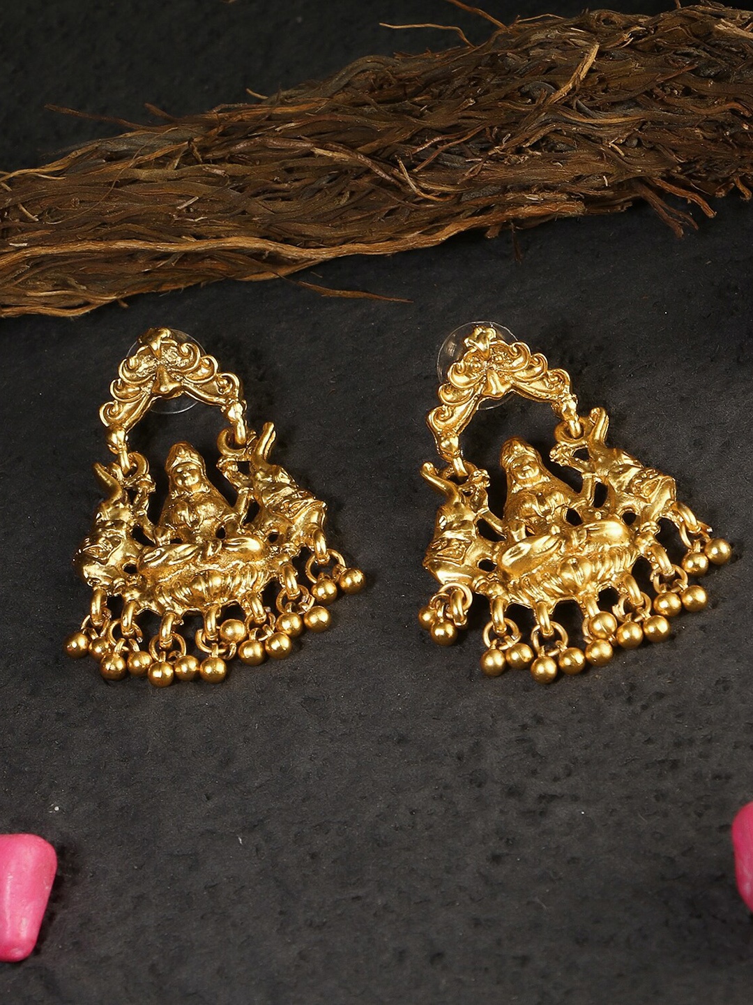 

Adwitiya Collection 24CT Gold-Plated Antique Laxmi Classic Drop Earrings