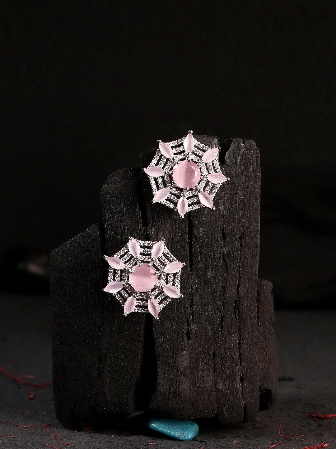 

Adwitiya Collection Silver-Plated & Pink Classic Studs Earrings