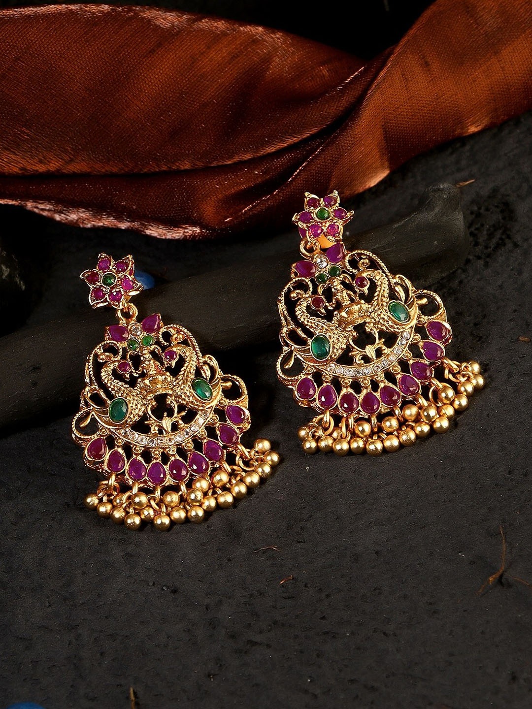 

Adwitiya Collection Gold-Plated & Pink Stone-Studded Classic Drop Earrings