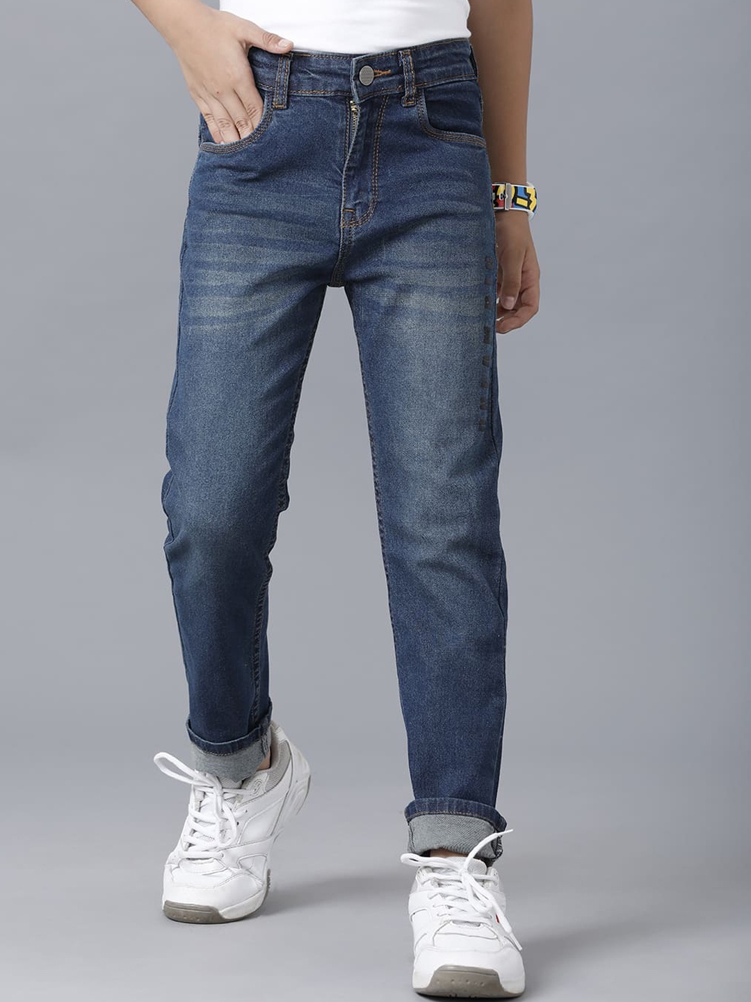

UNDER FOURTEEN ONLY Boys Navy Blue Slim Fit Light Fade Cotton Jeans