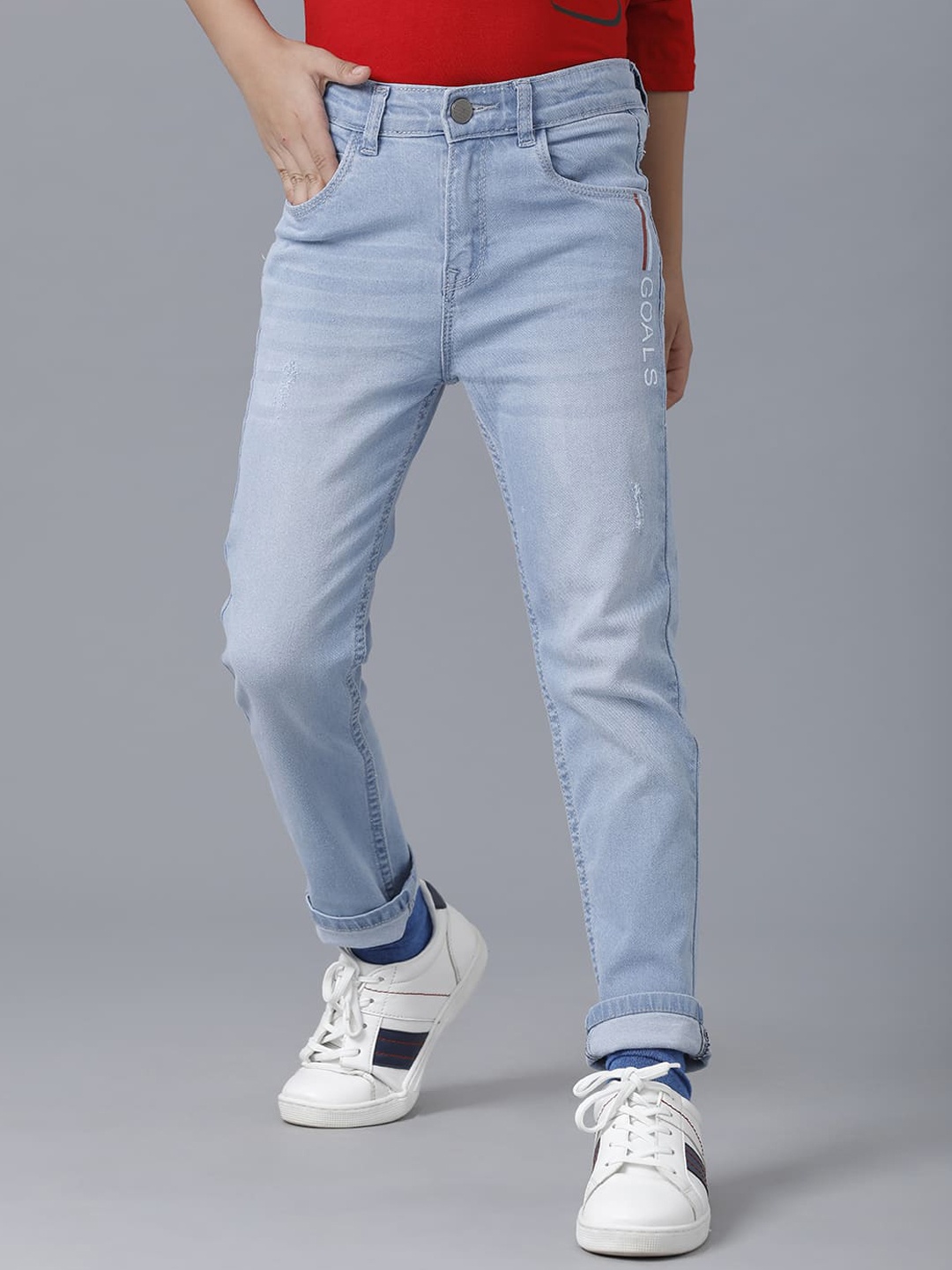 

UNDER FOURTEEN ONLY Boys Blue Slim Fit Mildly Distressed Light Fade Cotton Jeans