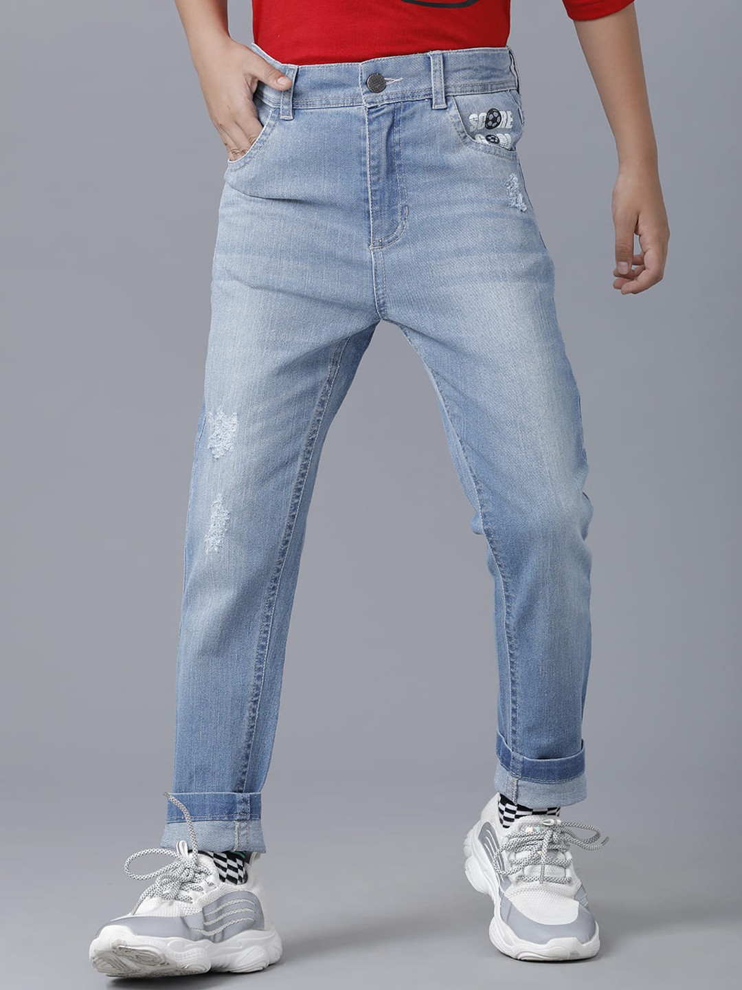 

UNDER FOURTEEN ONLY Boys Blue Slim Fit Mildly Distressed Light Fade Cotton Jeans
