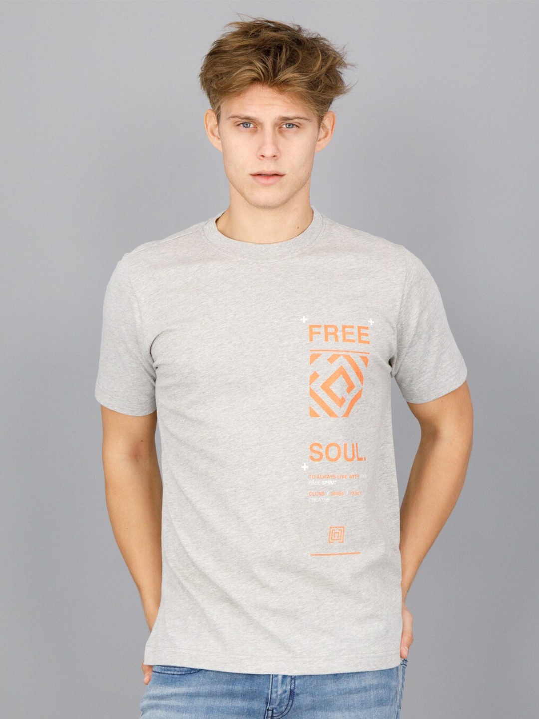 

FREESOUL Men Grey Typography Printed T-shirt