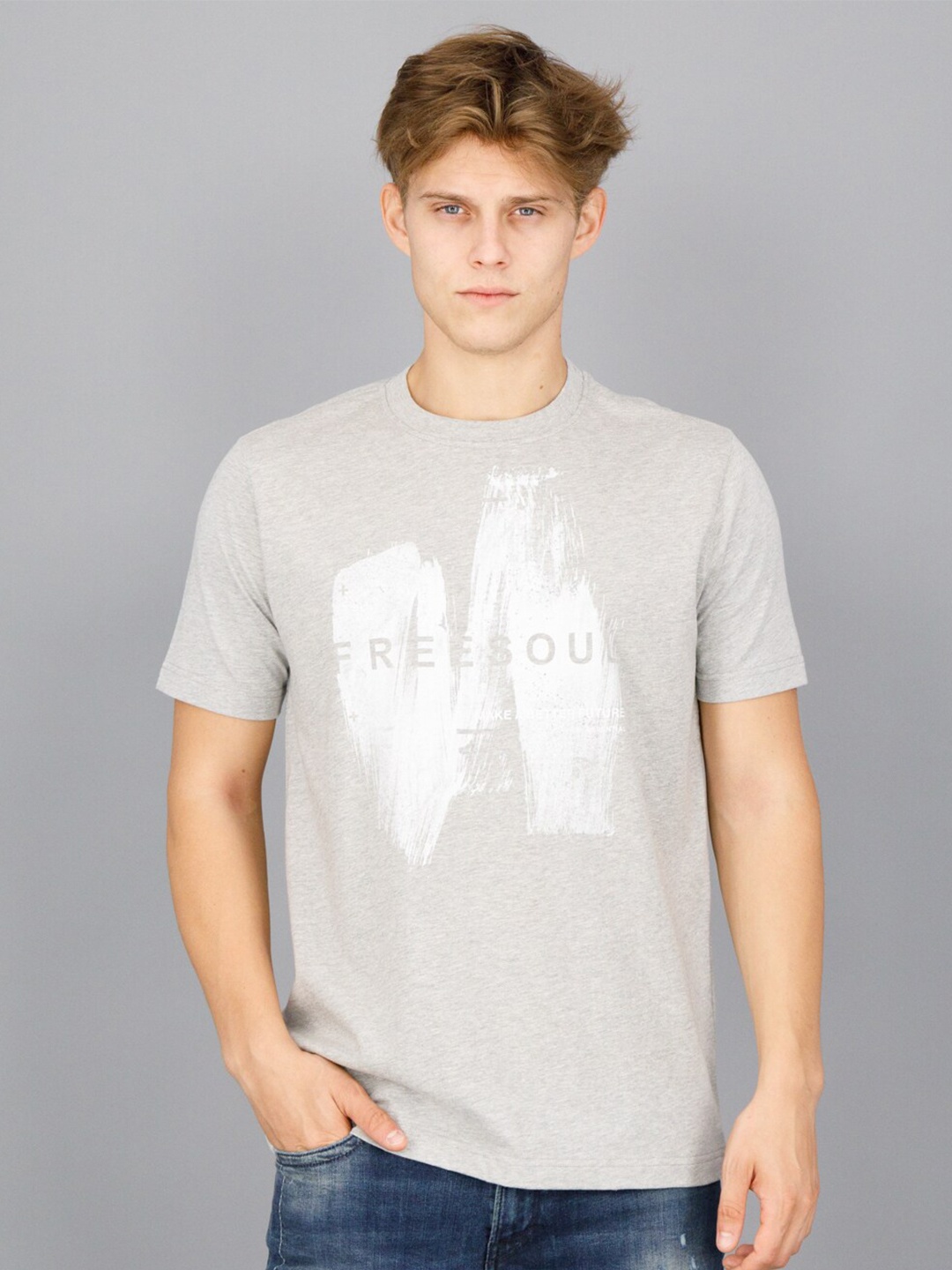 

FREESOUL Men Grey Typography Printed T-shirt