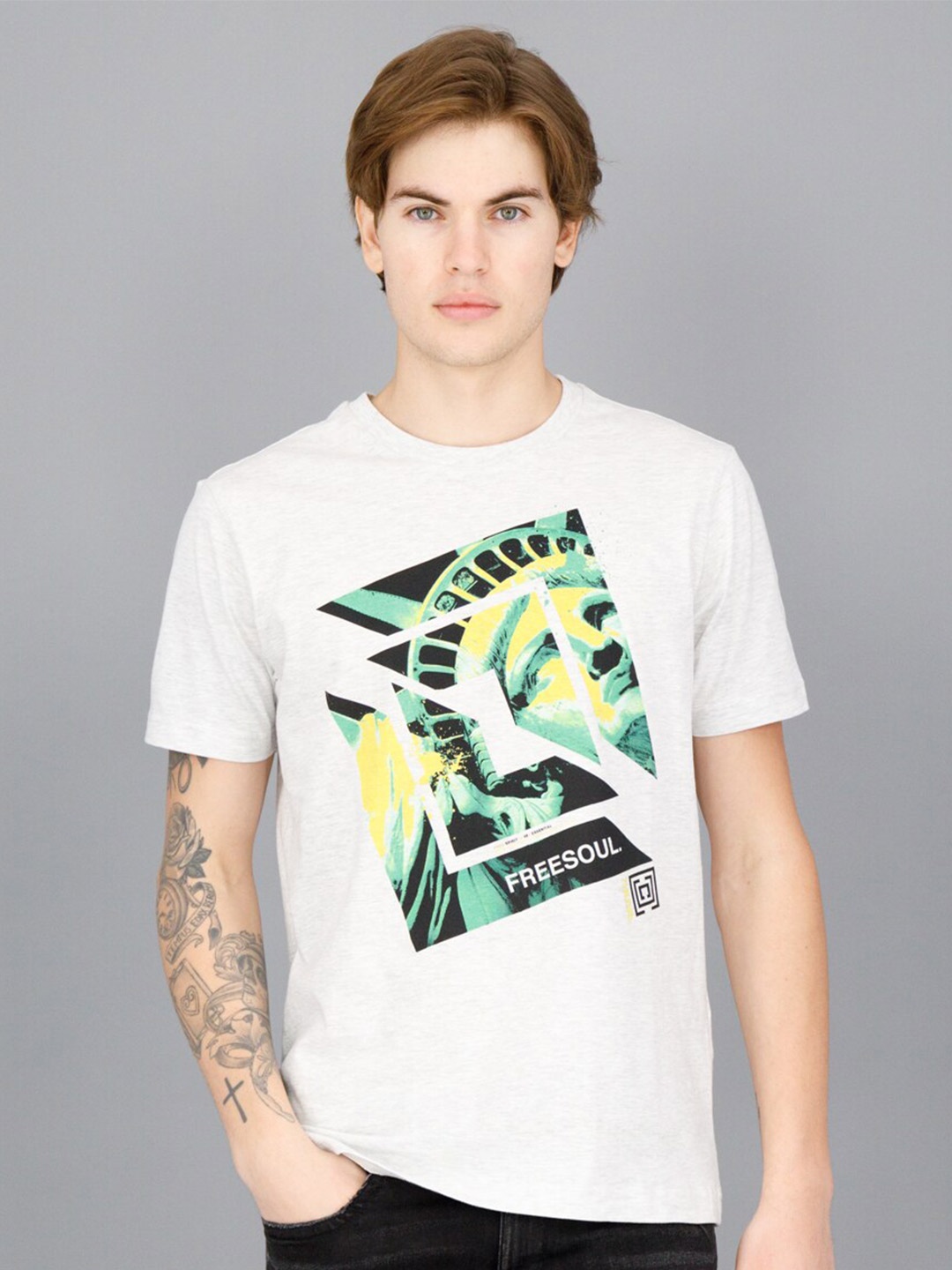 

FREESOUL Men Off White Typography Printed T-shirt