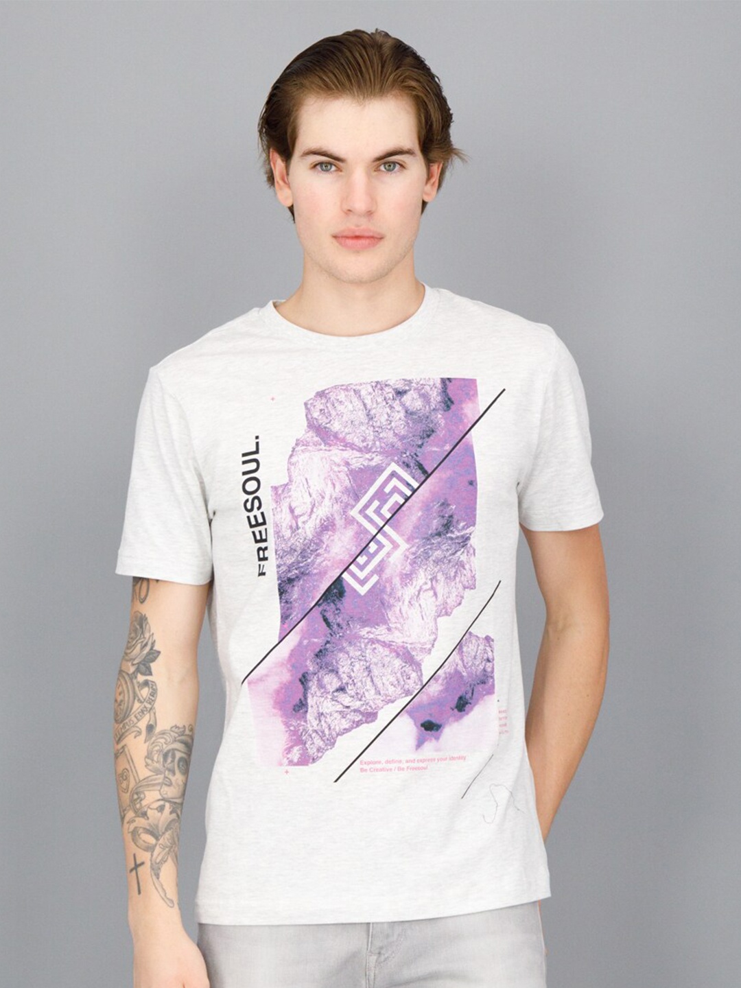 

FREESOUL Men Off White Printed T-shirt