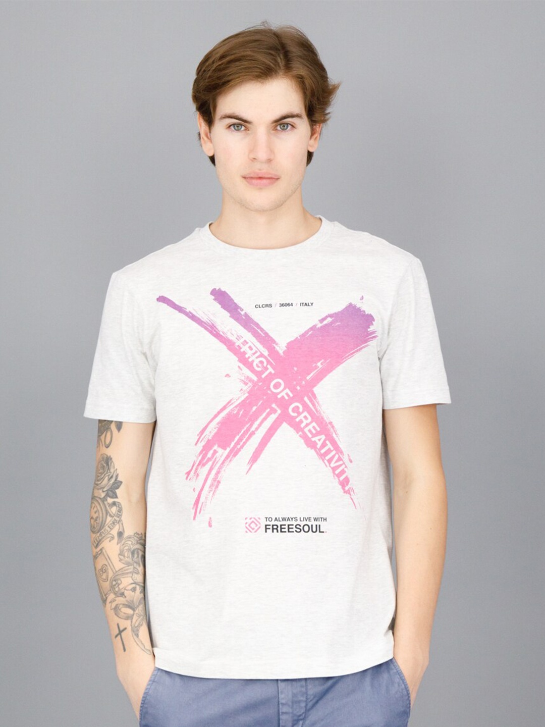 

FREESOUL Men Off White Typography Printed T-shirt