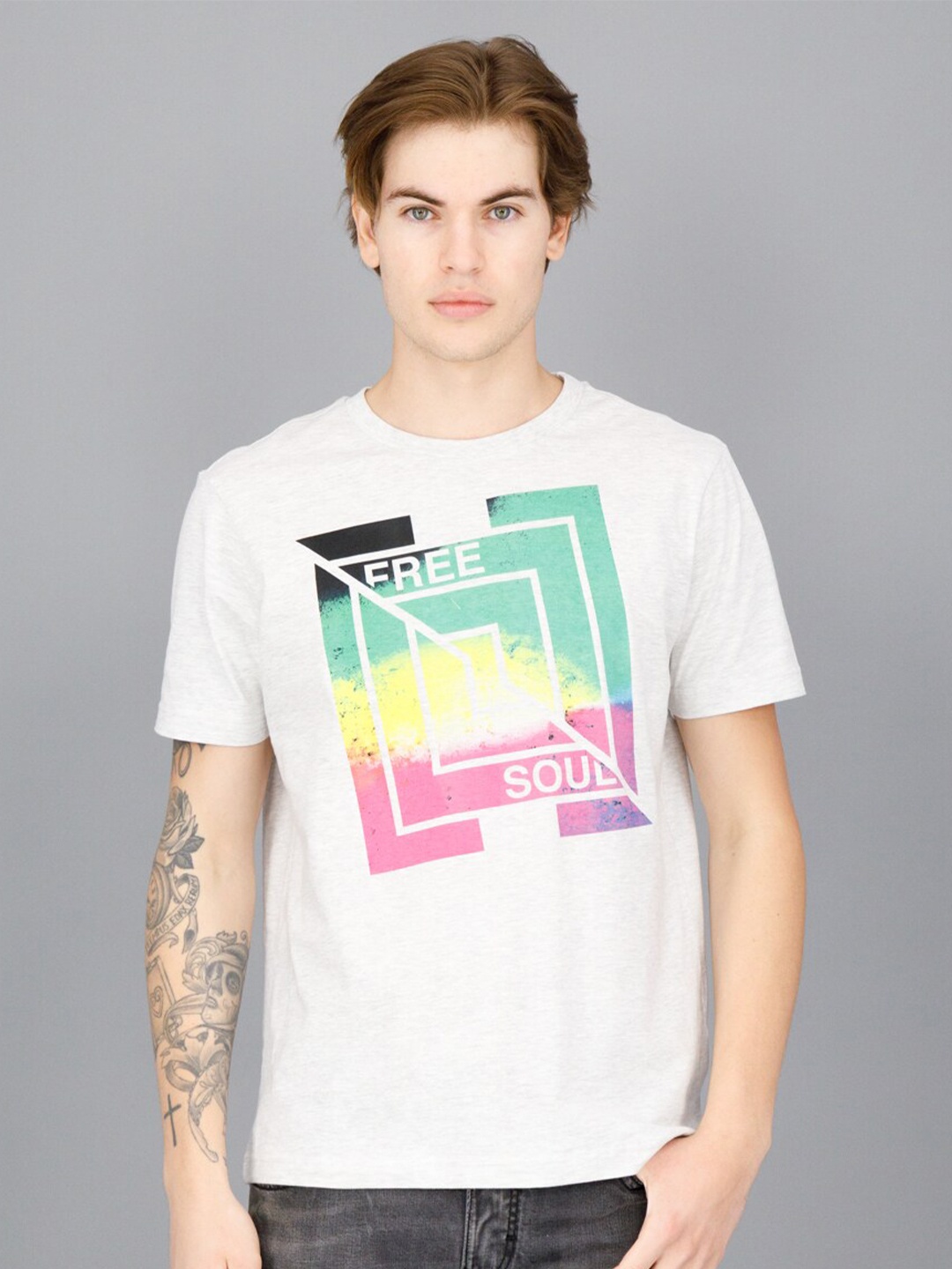 

FREESOUL Men Off White Typography Printed T-shirt