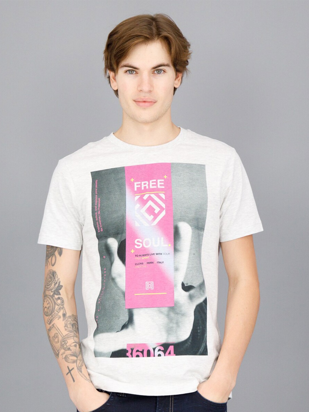 

FREESOUL Men Off White Printed T-shirt