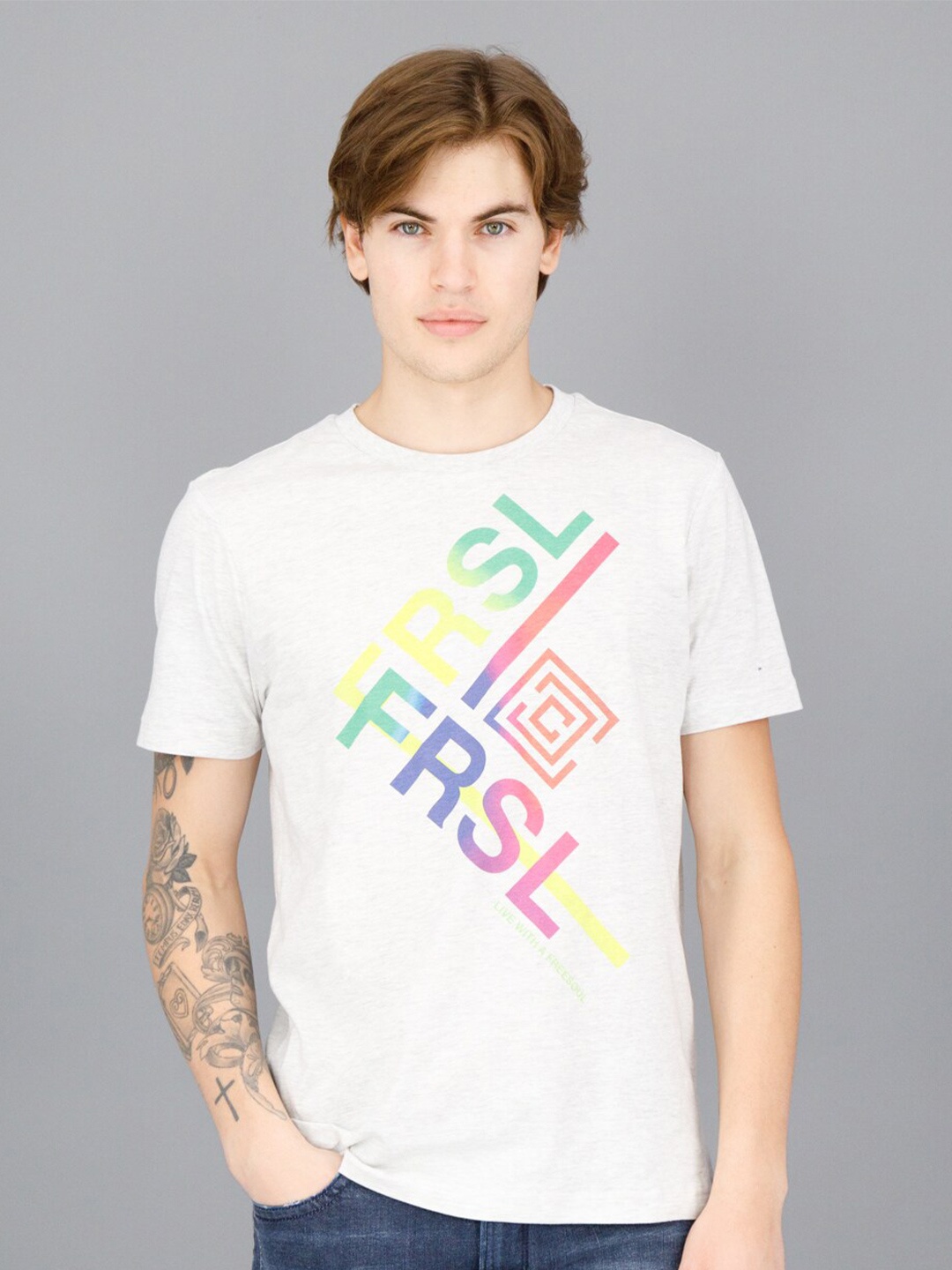 

FREESOUL Men Off White Typography Printed T-shirt