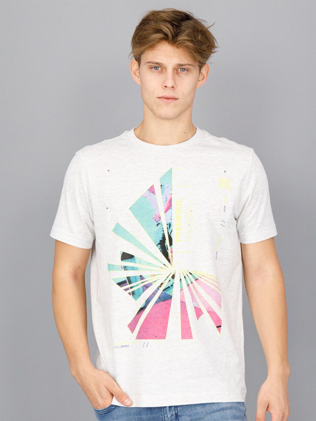 

FREESOUL Men Off White Printed T-shirt