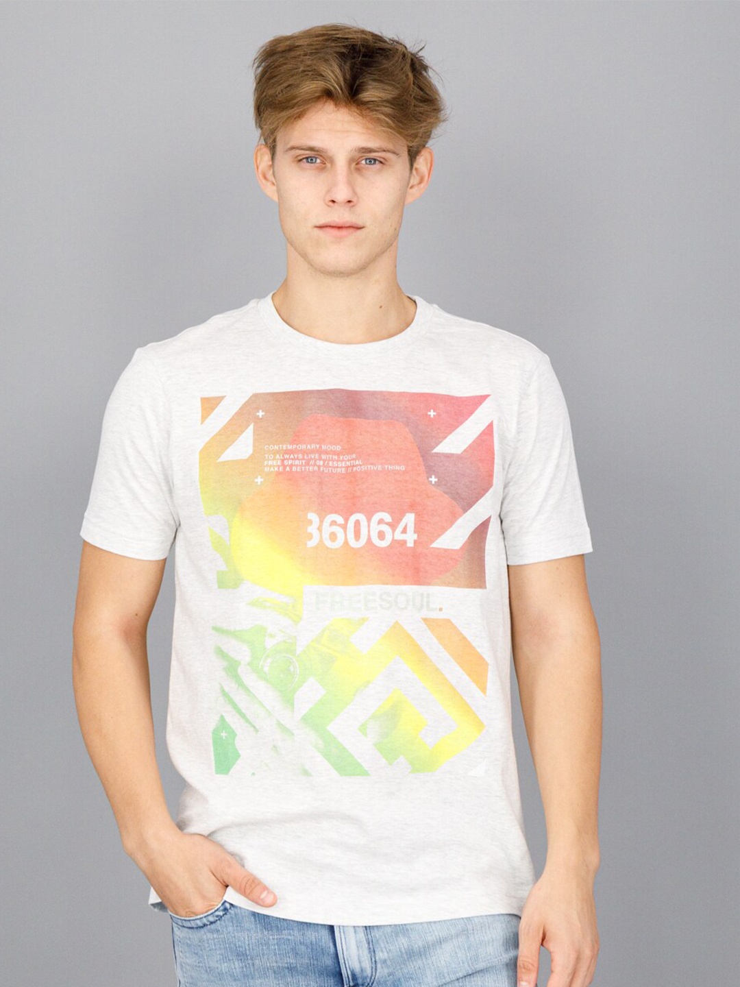 

FREESOUL Men Off White Typography Printed T-shirt