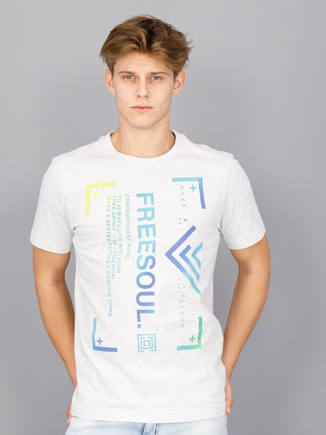 

FREESOUL Men Off White Typography Printed T-shirt