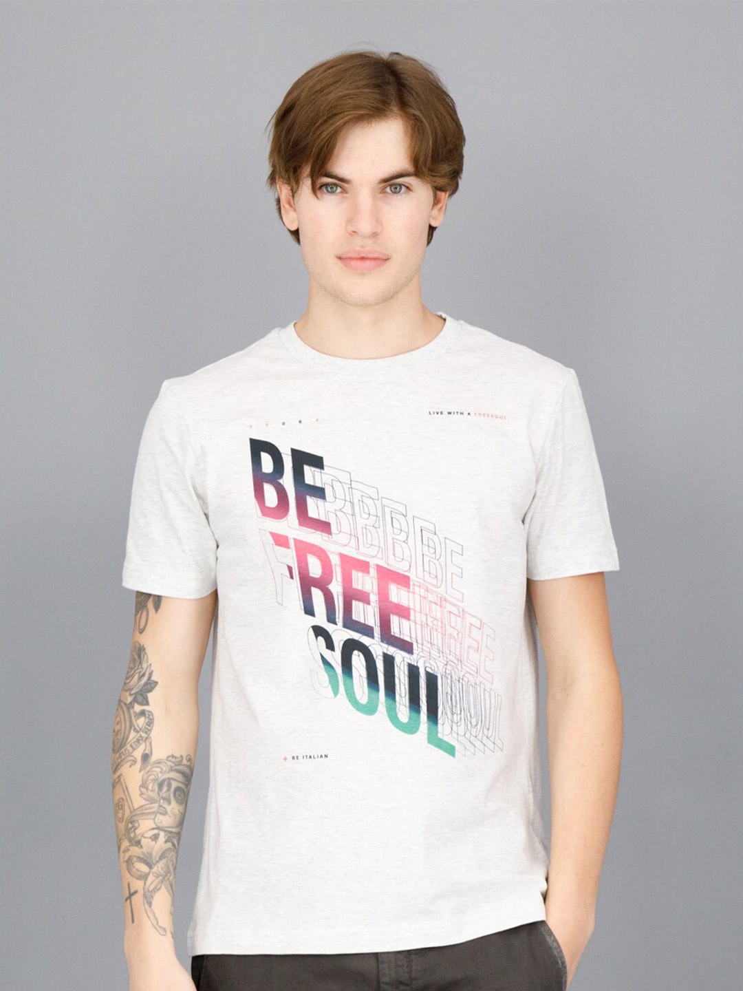 

FREESOUL Men Off White Typography Printed T-shirt