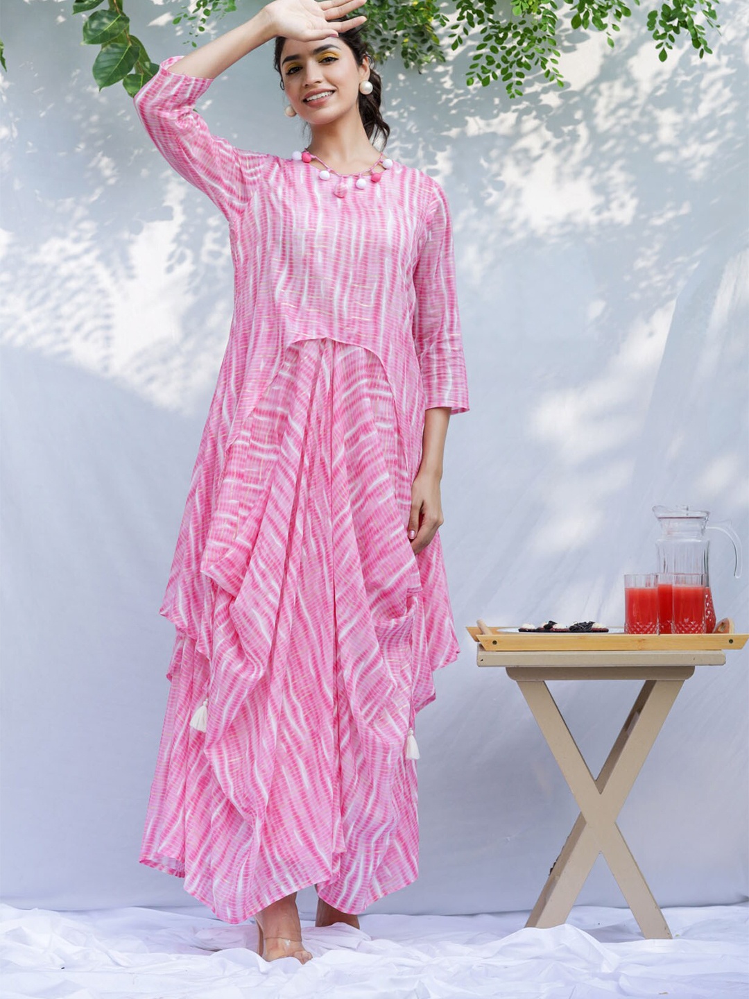 

FASHION DWAR Women Pink & White Cotton Striped A-Line Dress