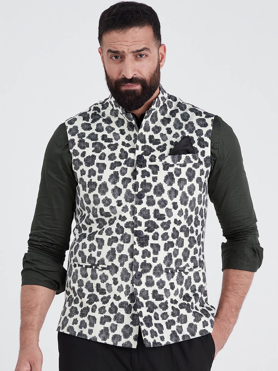 

MR BUTTON Men Beige Printed Nehru Jackets