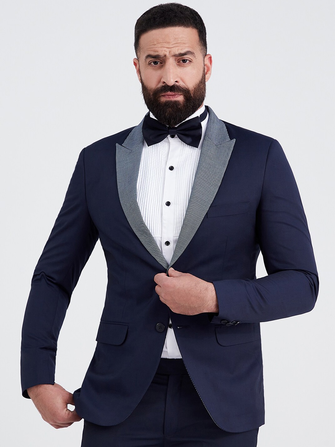 

MR BUTTON Men Navy Blue Solid Slim-Fit Single-Breasted Blazers