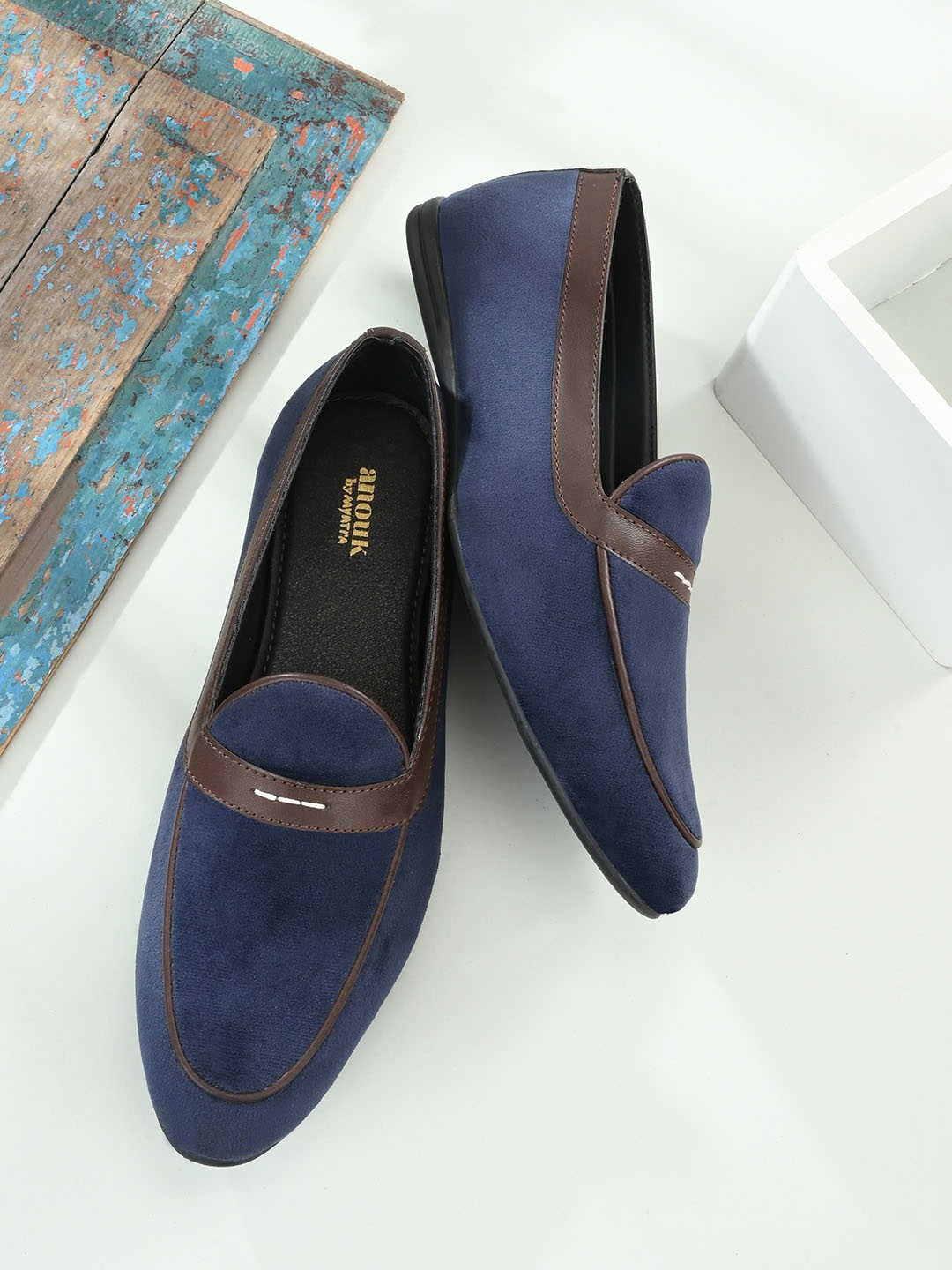 

Anouk Men Blue Velvet Slip-On Penny Loafers